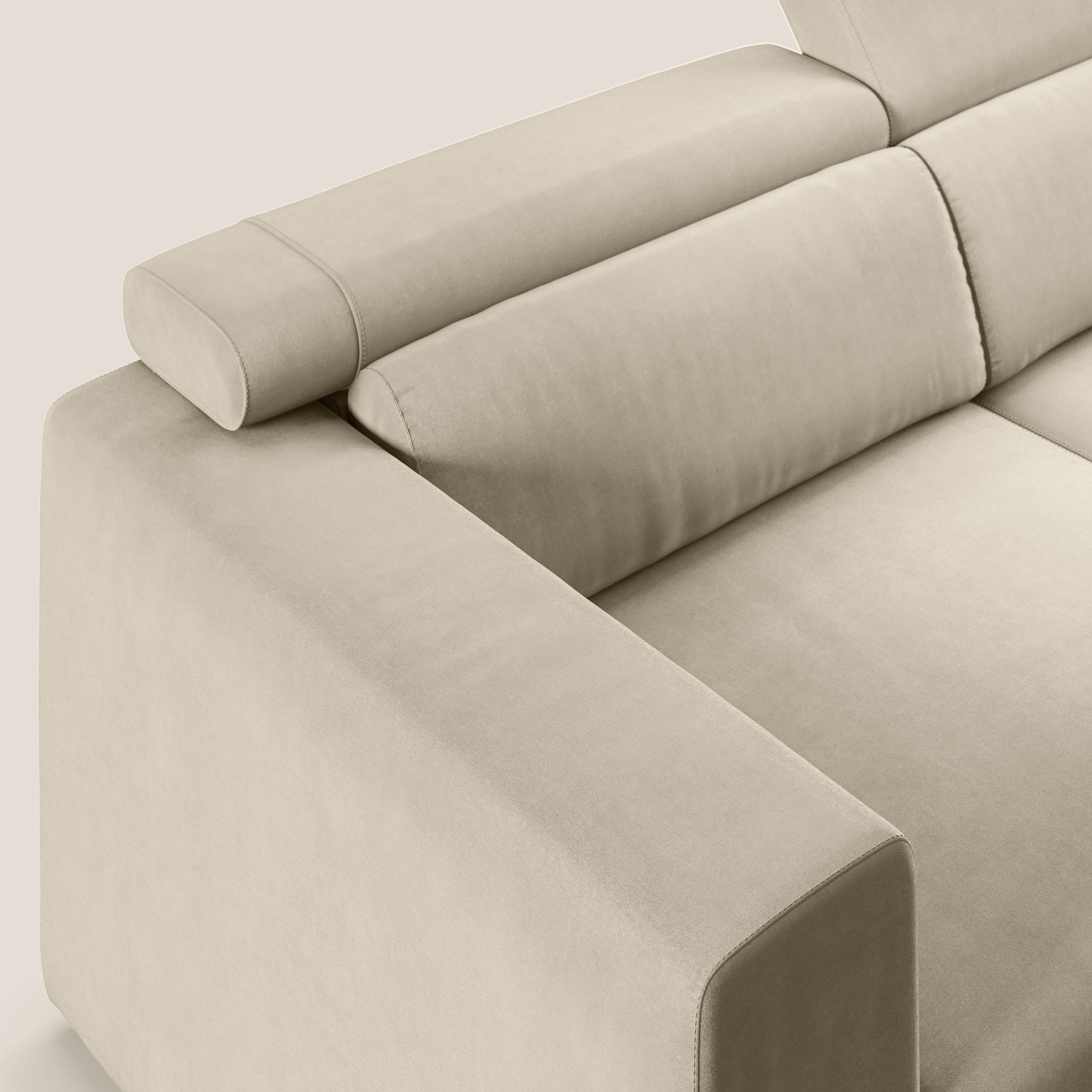 Vegas divano con poggiatesta reclinabili in microfibra smacchiabile T11 tortora - divani.store