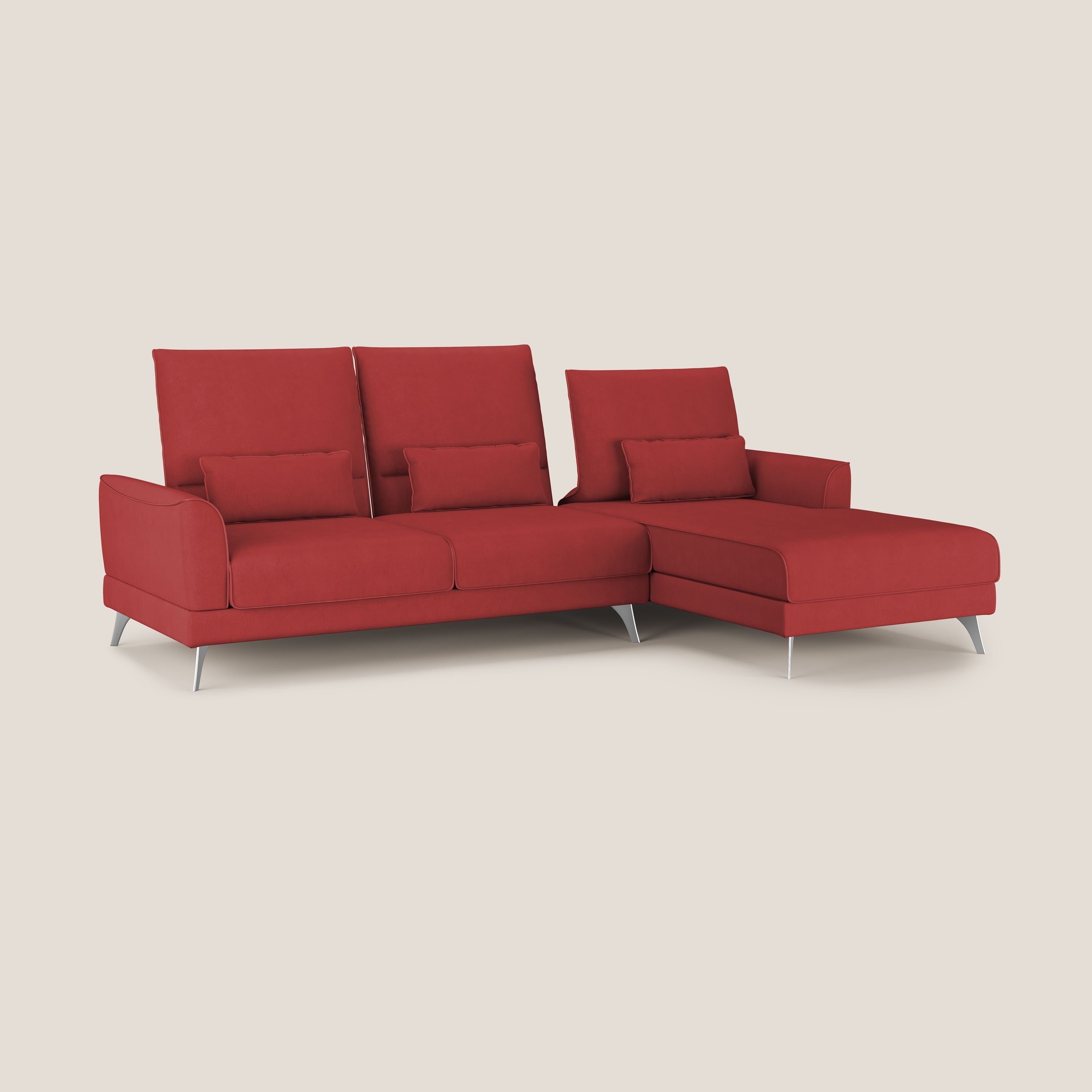 Tommy Divano angolare con relax e schienali traslanti in microfibra smacchiabile T11 rosso - divani.store