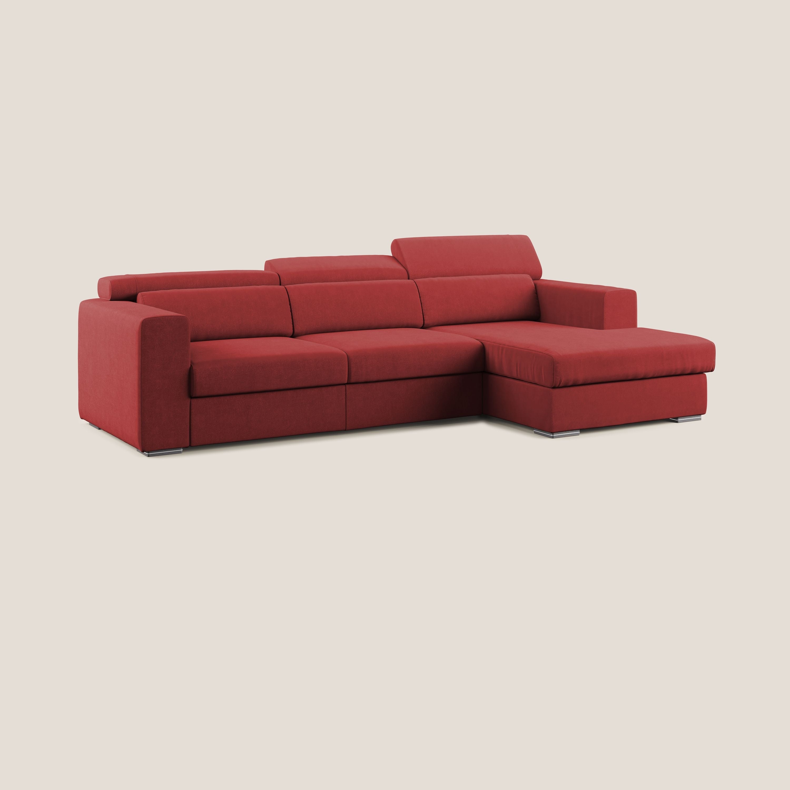 Vegas divano angolare con poggiatesta reclinabili in microfibra impermeabile T11 rosso - divani.store