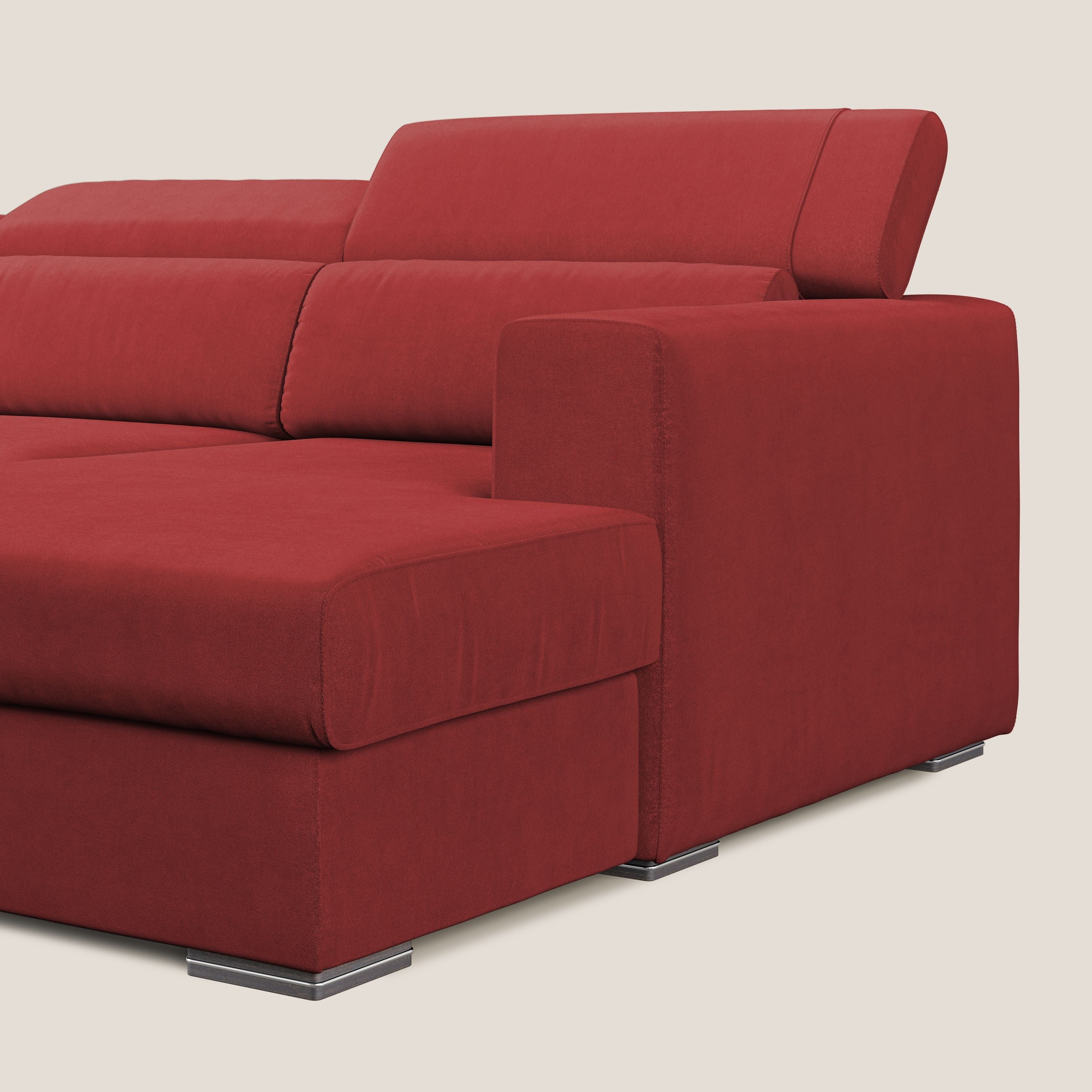 Vegas divano angolare con poggiatesta reclinabili in microfibra impermeabile T11 rosso - divani.store