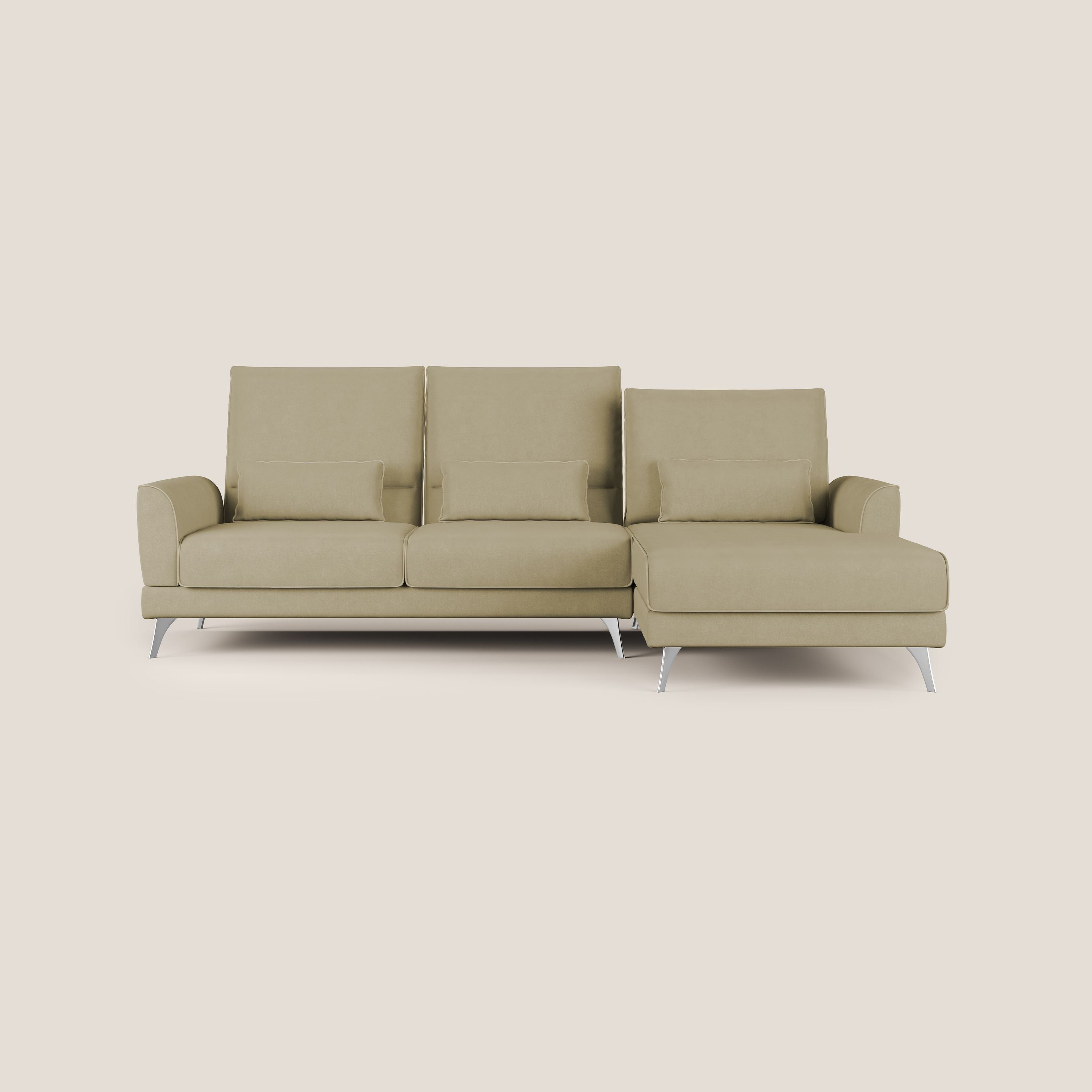 Tommy Divano angolare con relax e schienali traslanti in microfibra smacchiabile T11 beige - divani.store