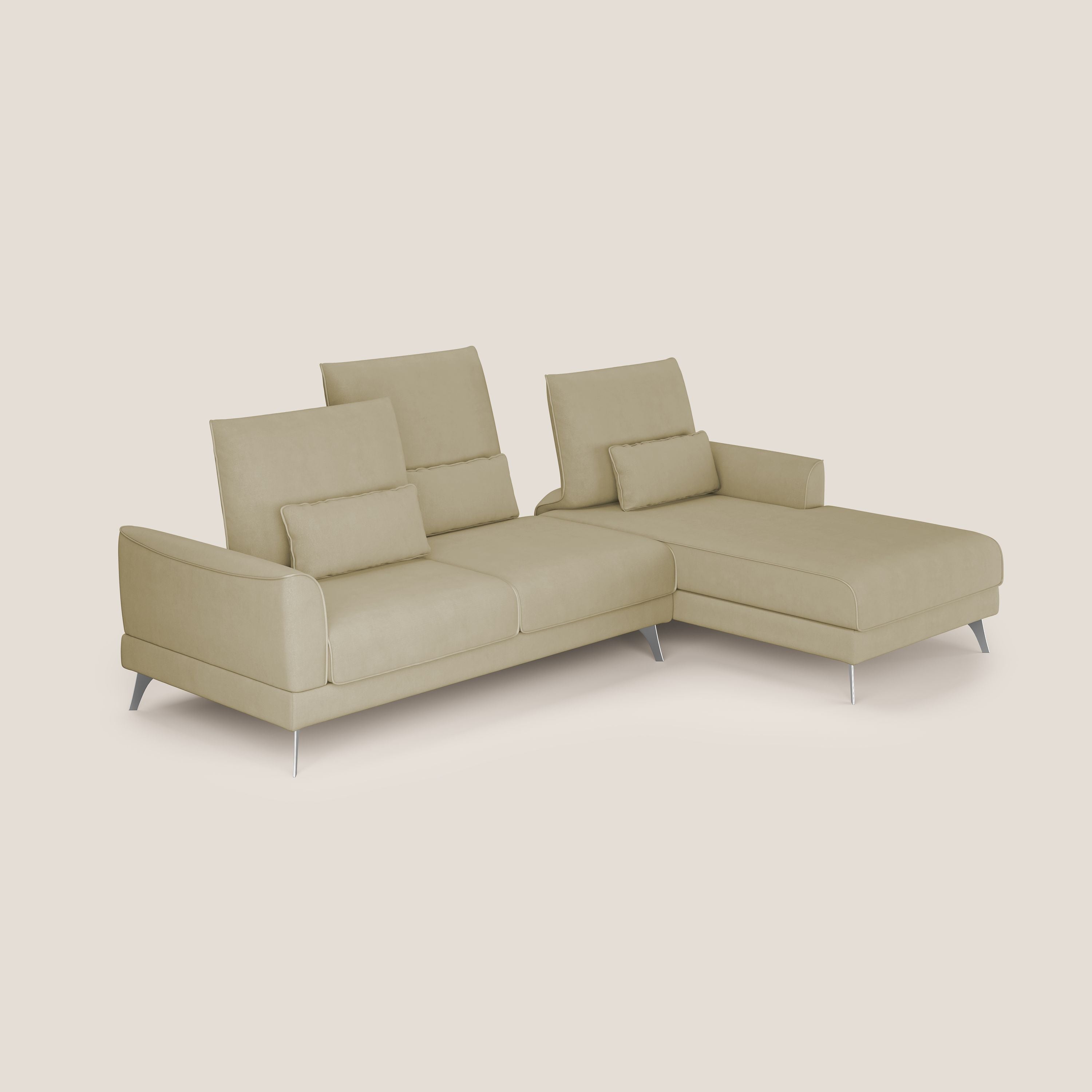 Tommy Divano angolare con relax e schienali traslanti in microfibra smacchiabile T11 beige - divani.store