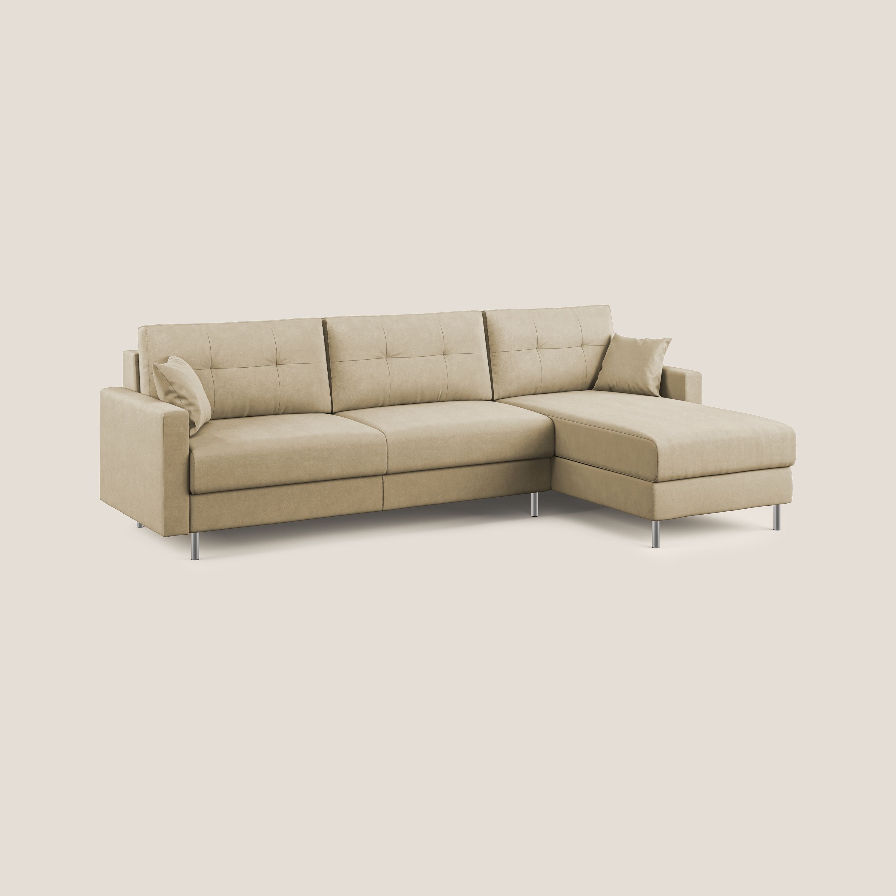 Megan divano letto angolare in microfibra smacchiabile T11 beige - divani.store