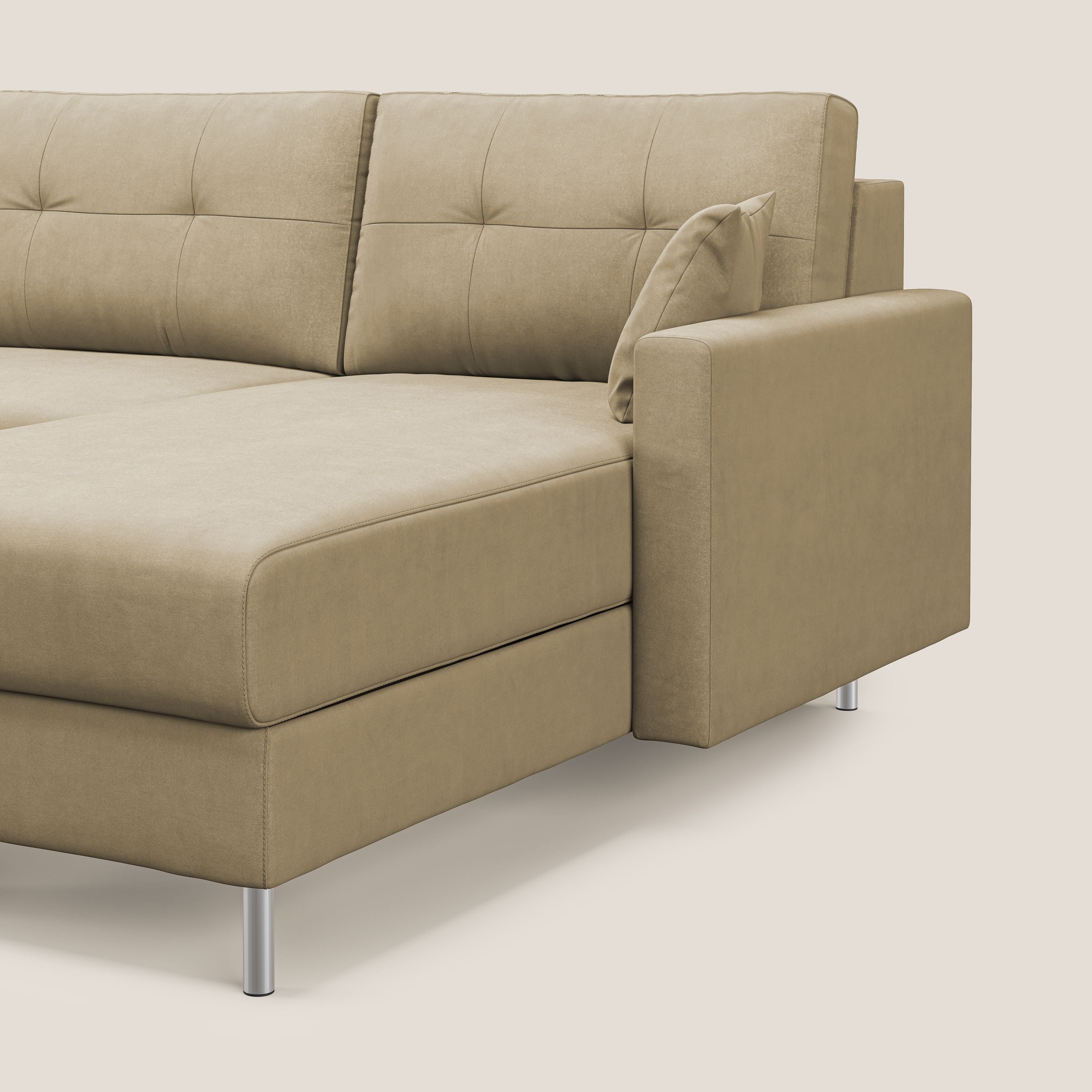 Megan divano letto angolare in microfibra smacchiabile T11 beige - divani.store