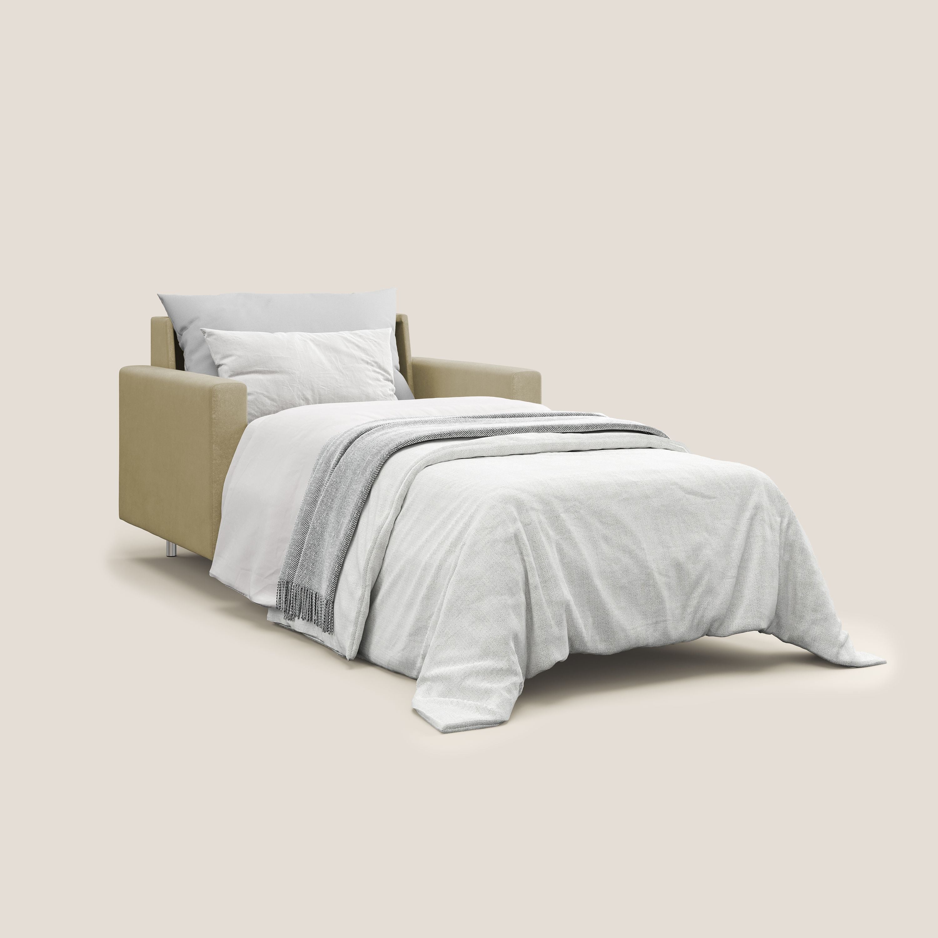 Megan poltrona letto in microfibra smacchiabile T11 beige - divani.store
