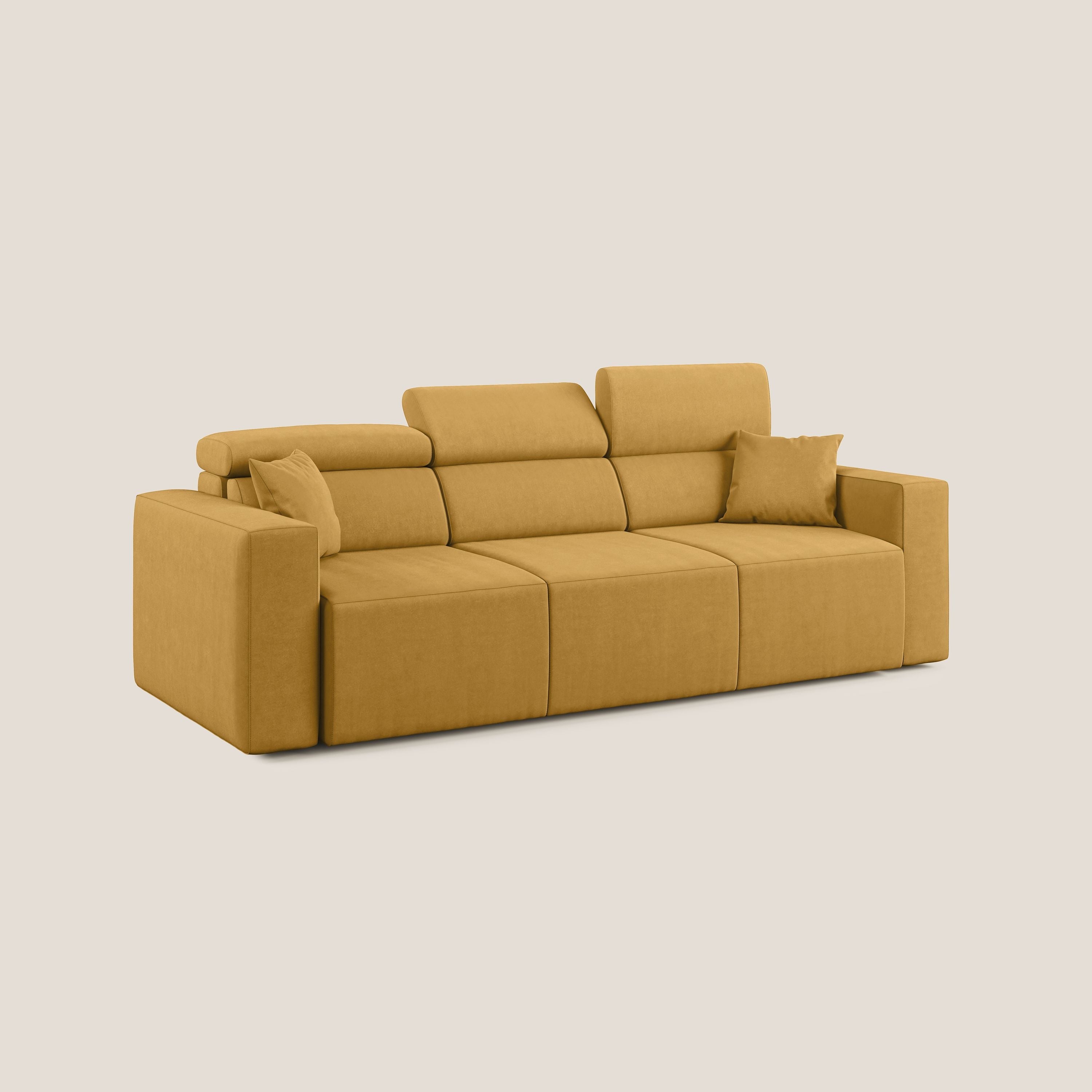Orwell divano con 3 sedute estraibili in microfibra smacchiabile T11 giallo - divani.store