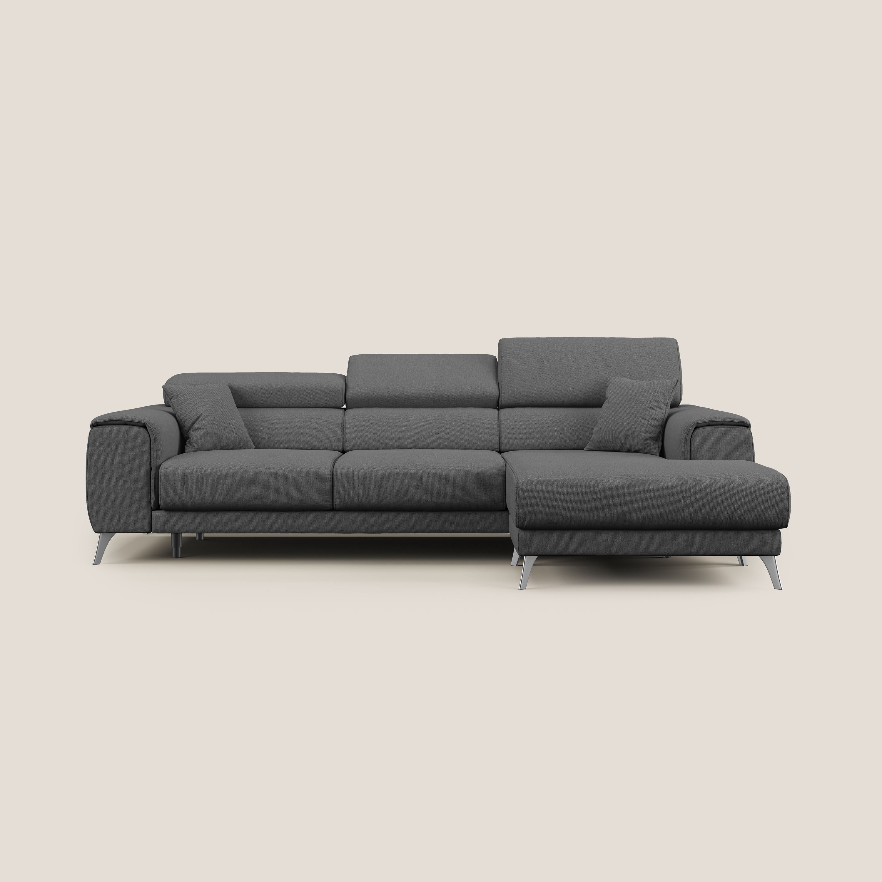 Fusion Divano angolare con sedute scorrevoli in tessuto morbido smacchiabile T05 antracite - divani.store