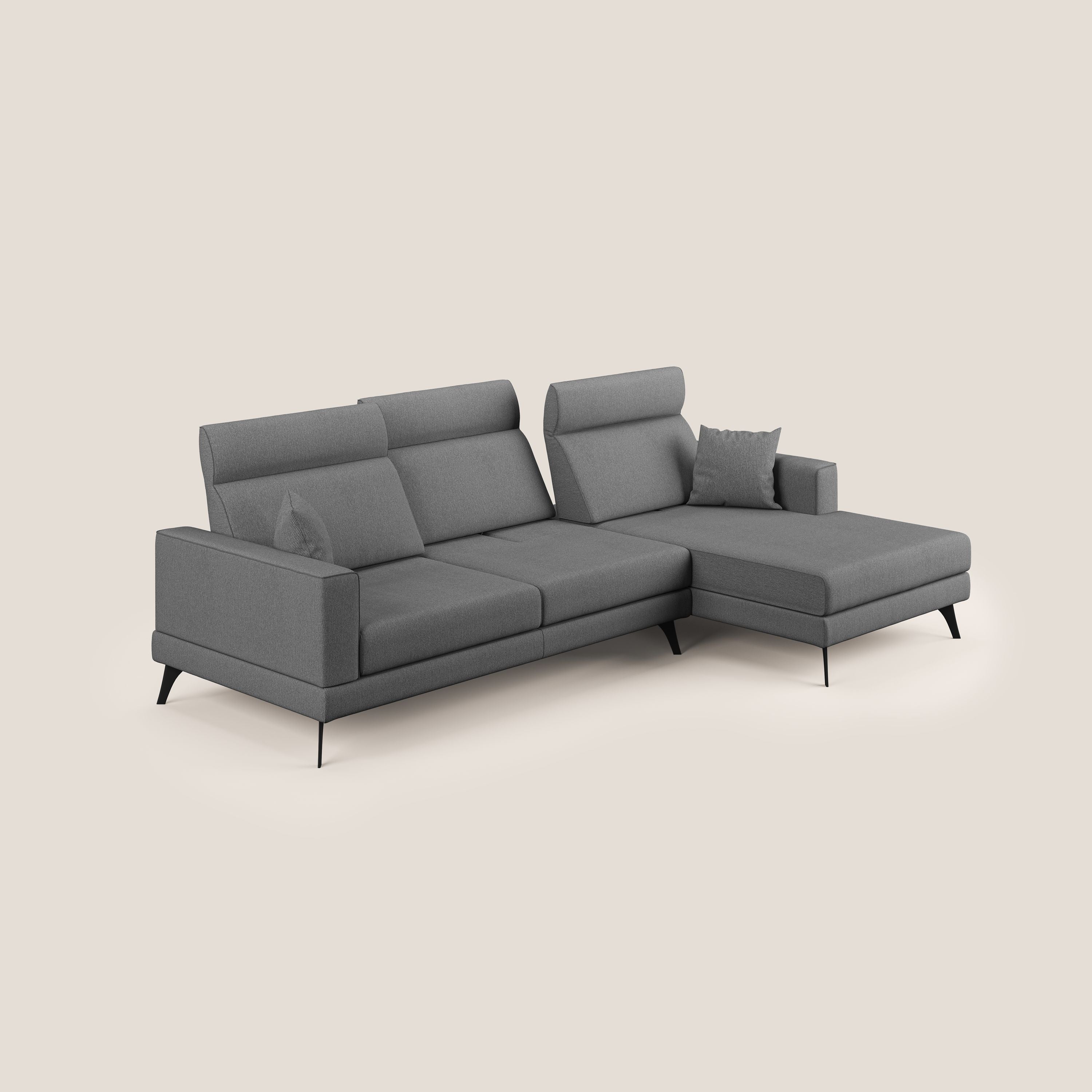 Slide Divano angolare con schienali traslanti e poggiatesta regolabili in tessuto smacchiabile T05 antracite - divani.store