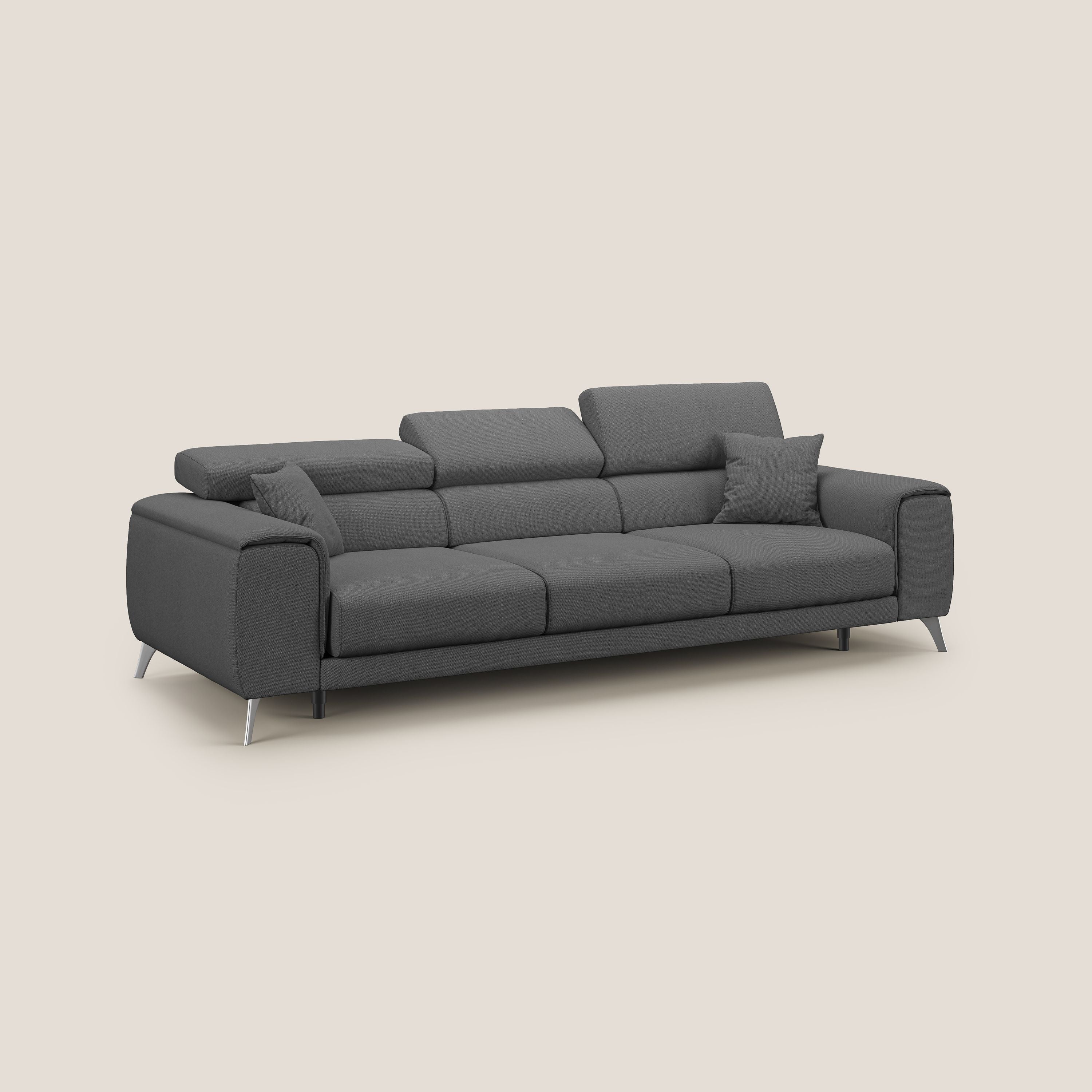 Fusion divano con 3 sedute allungabili in tessuto smacchiabile T05 antracite - divani.store
