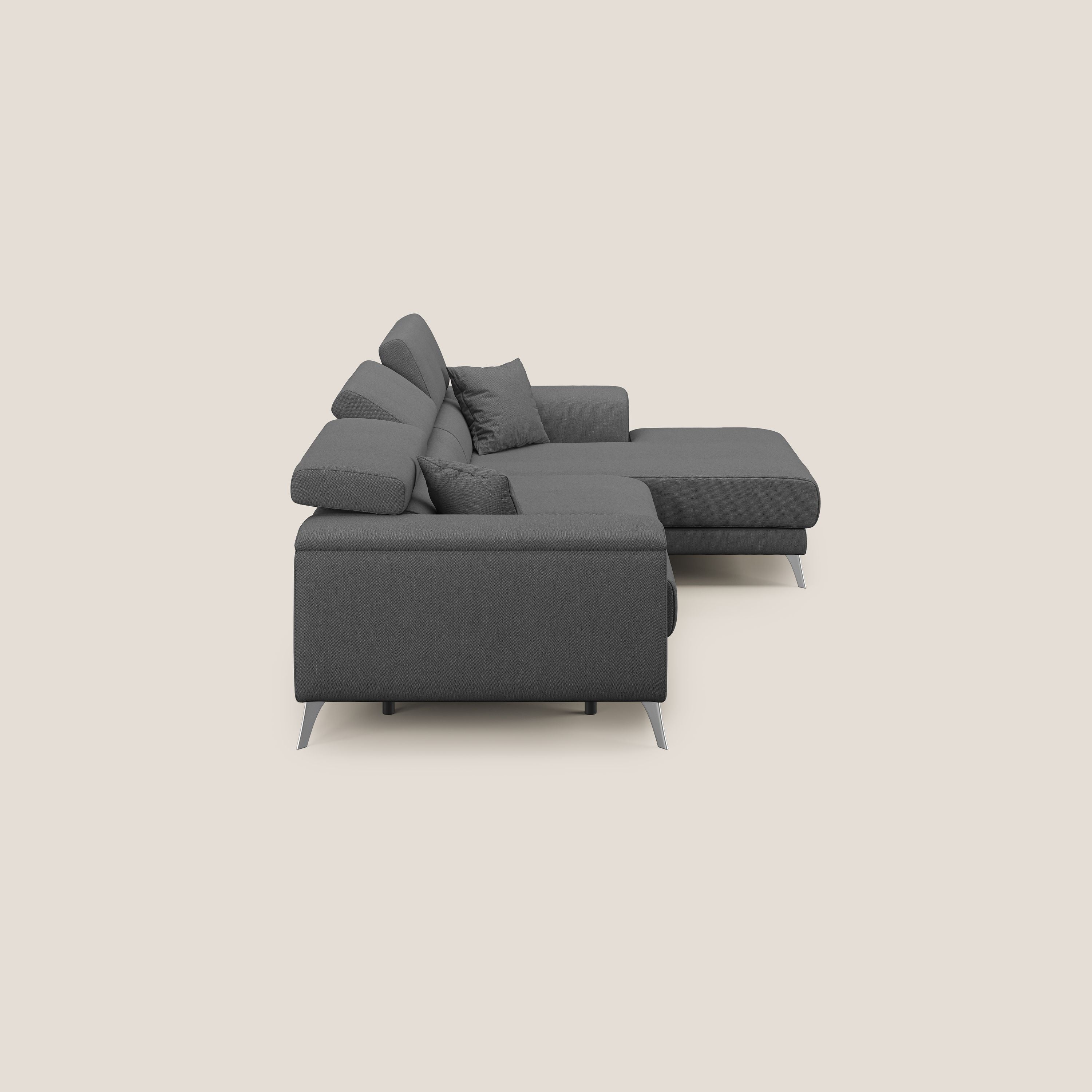 Fusion Divano angolare con sedute scorrevoli in tessuto morbido smacchiabile T05 antracite - divani.store