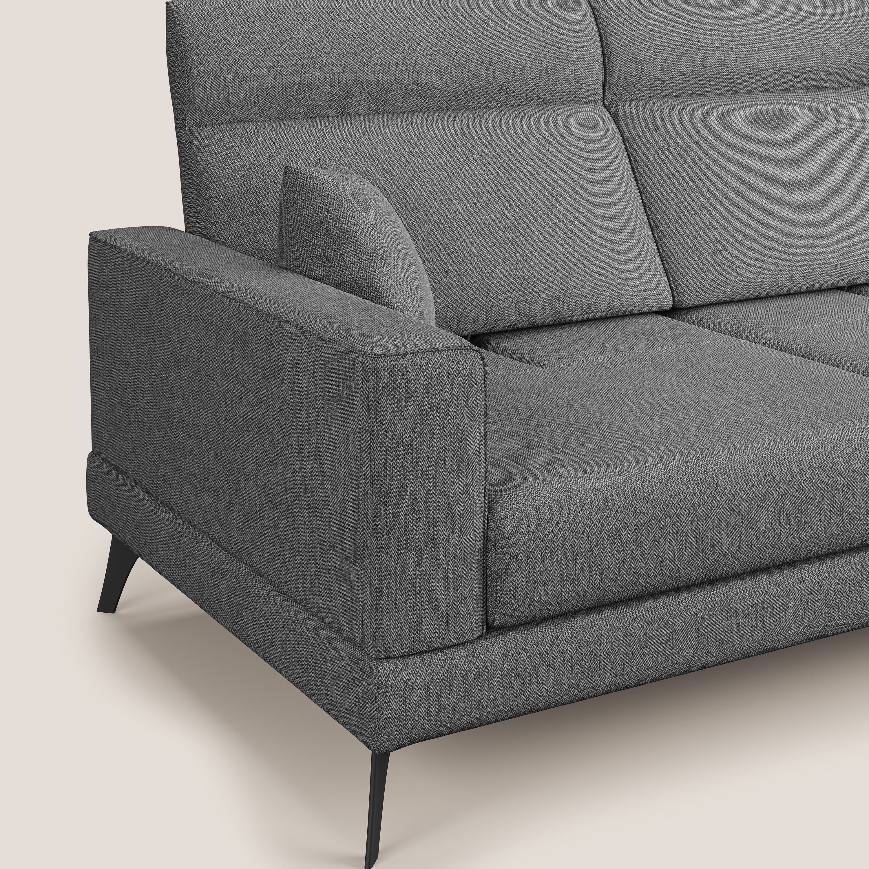 Slide Divano angolare con schienali traslanti e poggiatesta regolabili in tessuto smacchiabile T05 antracite - divani.store
