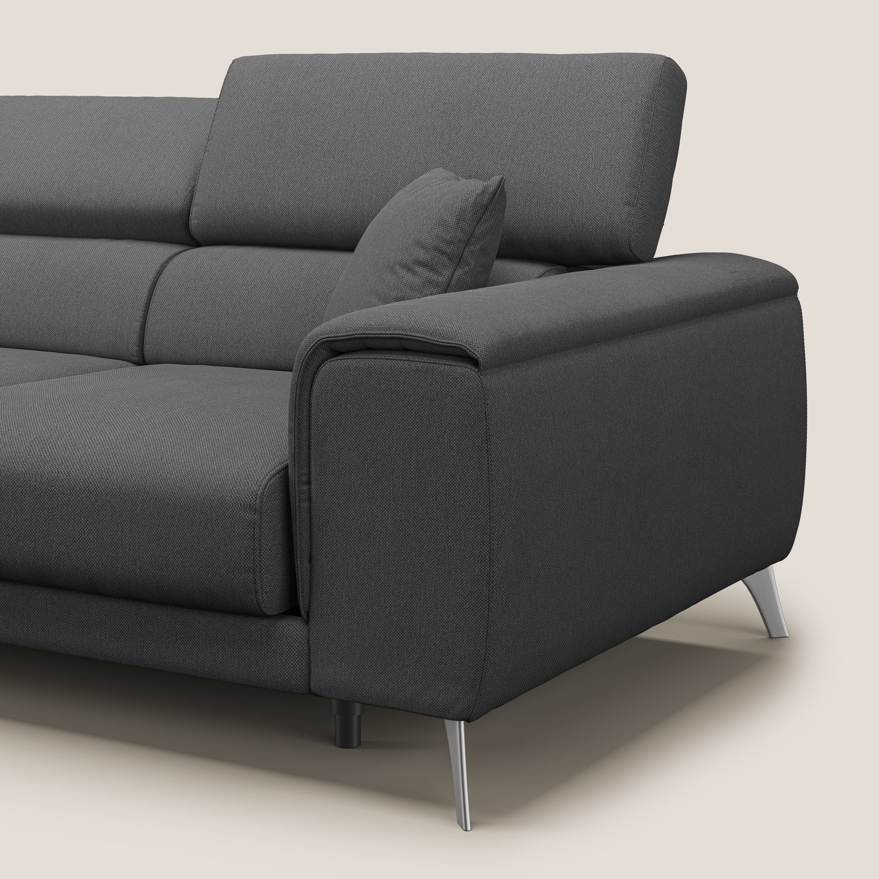 Fusion divano con 3 sedute allungabili in tessuto smacchiabile T05 antracite - divani.store