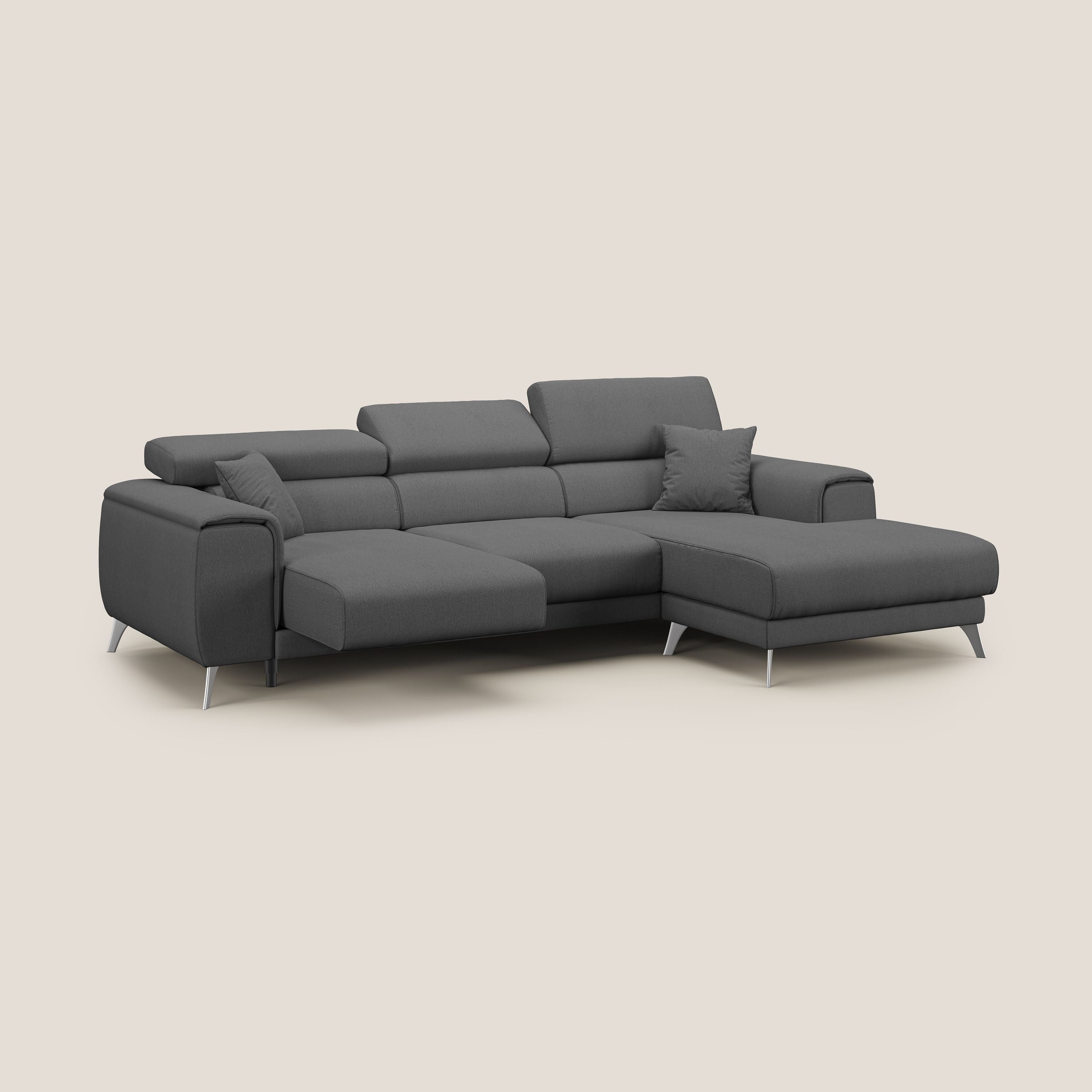 Fusion Divano angolare con sedute scorrevoli in tessuto morbido smacchiabile T05 antracite - divani.store