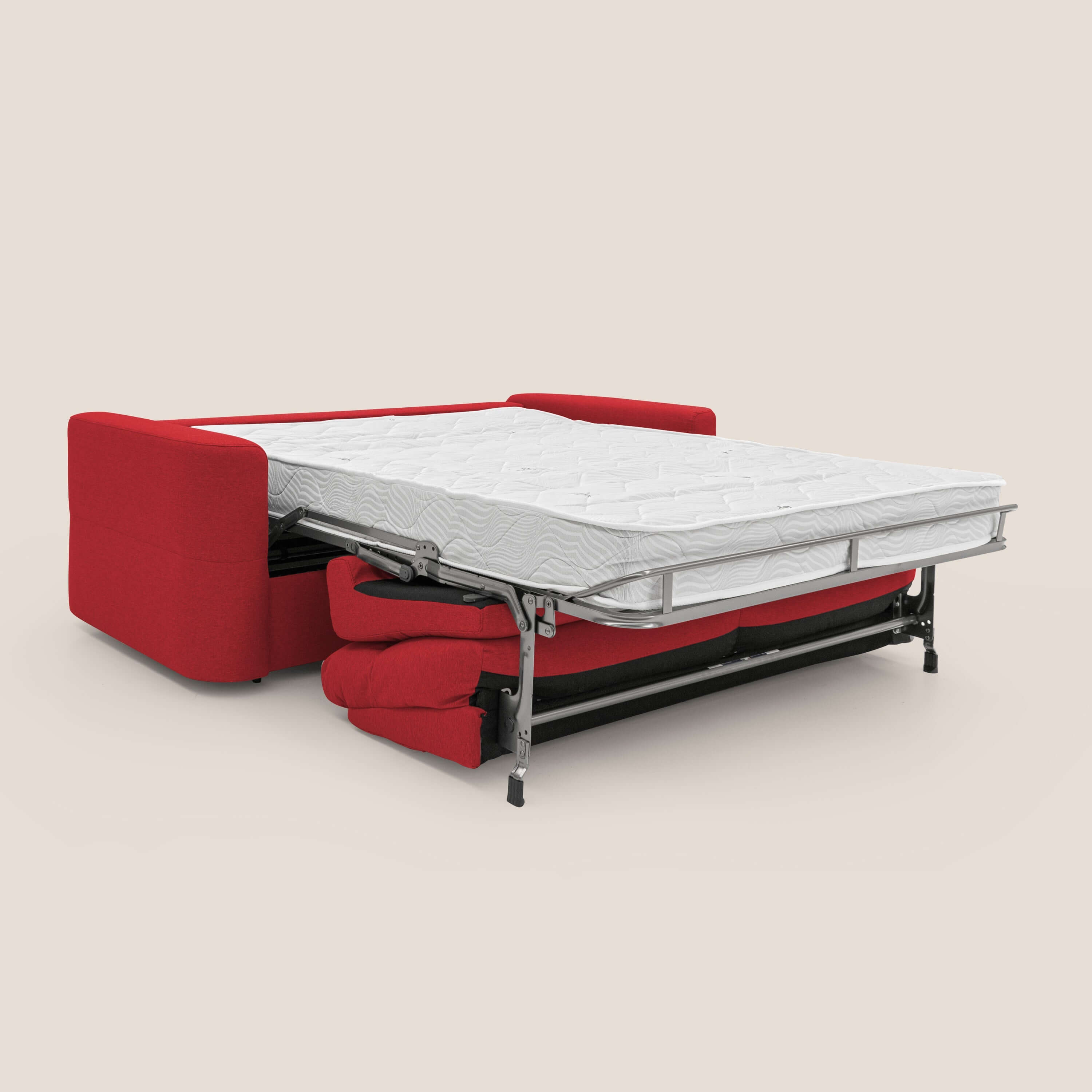 Cupido Divano letto materasso H18 cm e schienale alto in tessuto impermeabile simil cotone T13 rosso - divani.store
