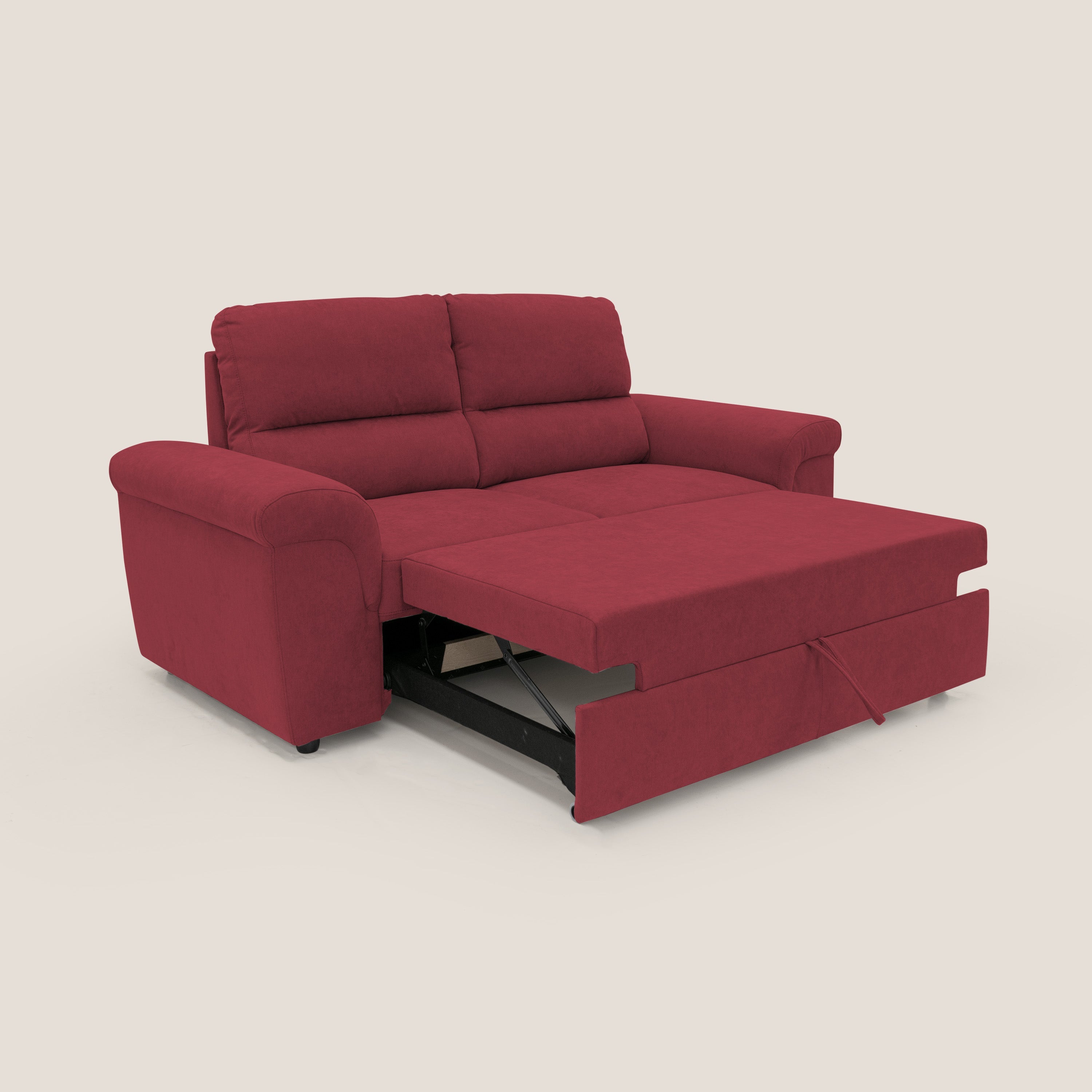 Minerva divano con pouf estraibile poggiapiedi in tessuto morbido impermeabile T02 rosso - divani.store