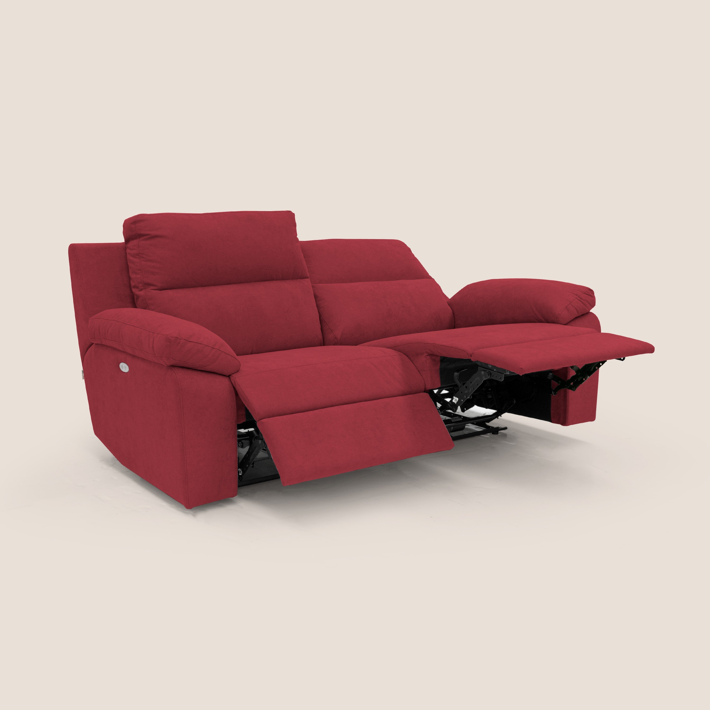 Romeo Divano relax con recliner elettrico in morbido tessuto impermeabile T02 rosso - divani.store