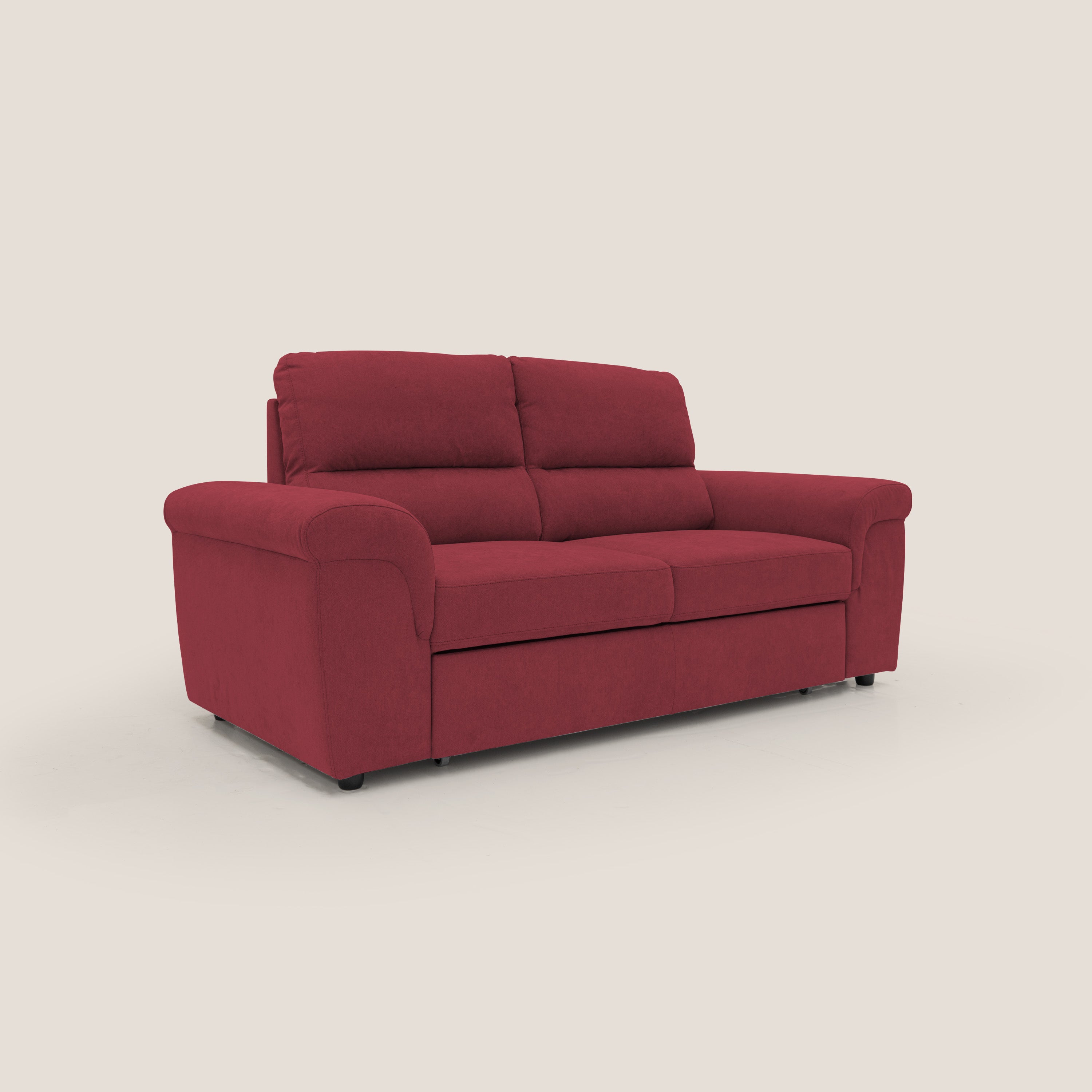 Minerva divano con pouf estraibile poggiapiedi in tessuto morbido impermeabile T02 rosso - divani.store