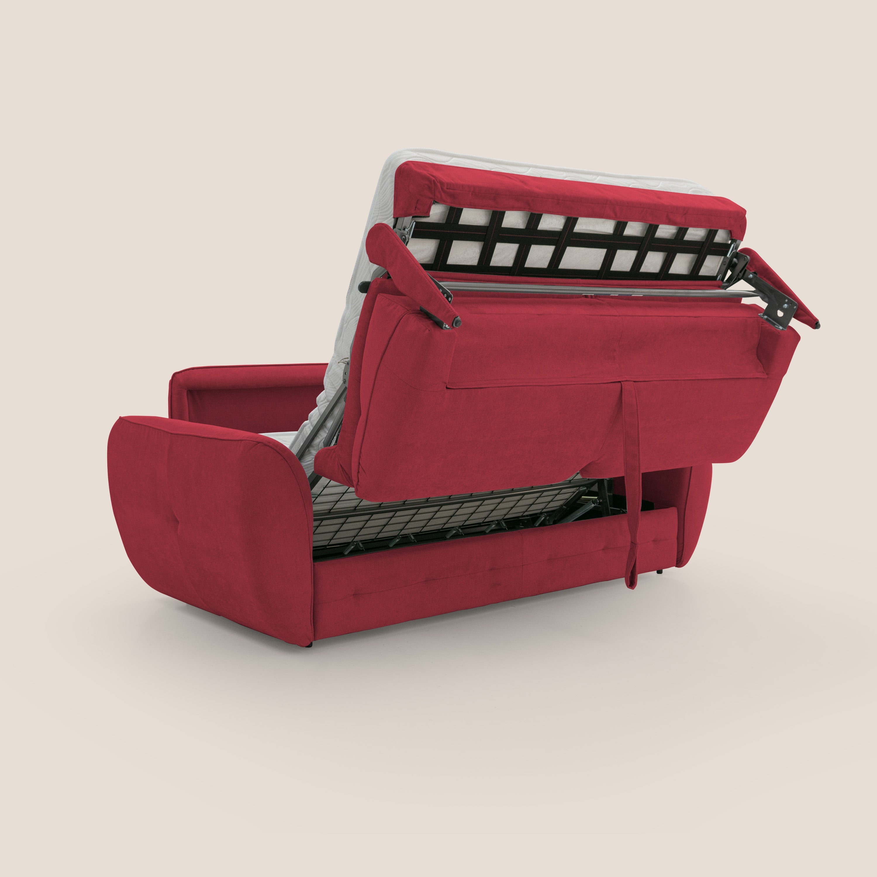 Zeus Divano letto scandinavo con schienale alto in tessuto impermeabile T02 rosso - divani.store