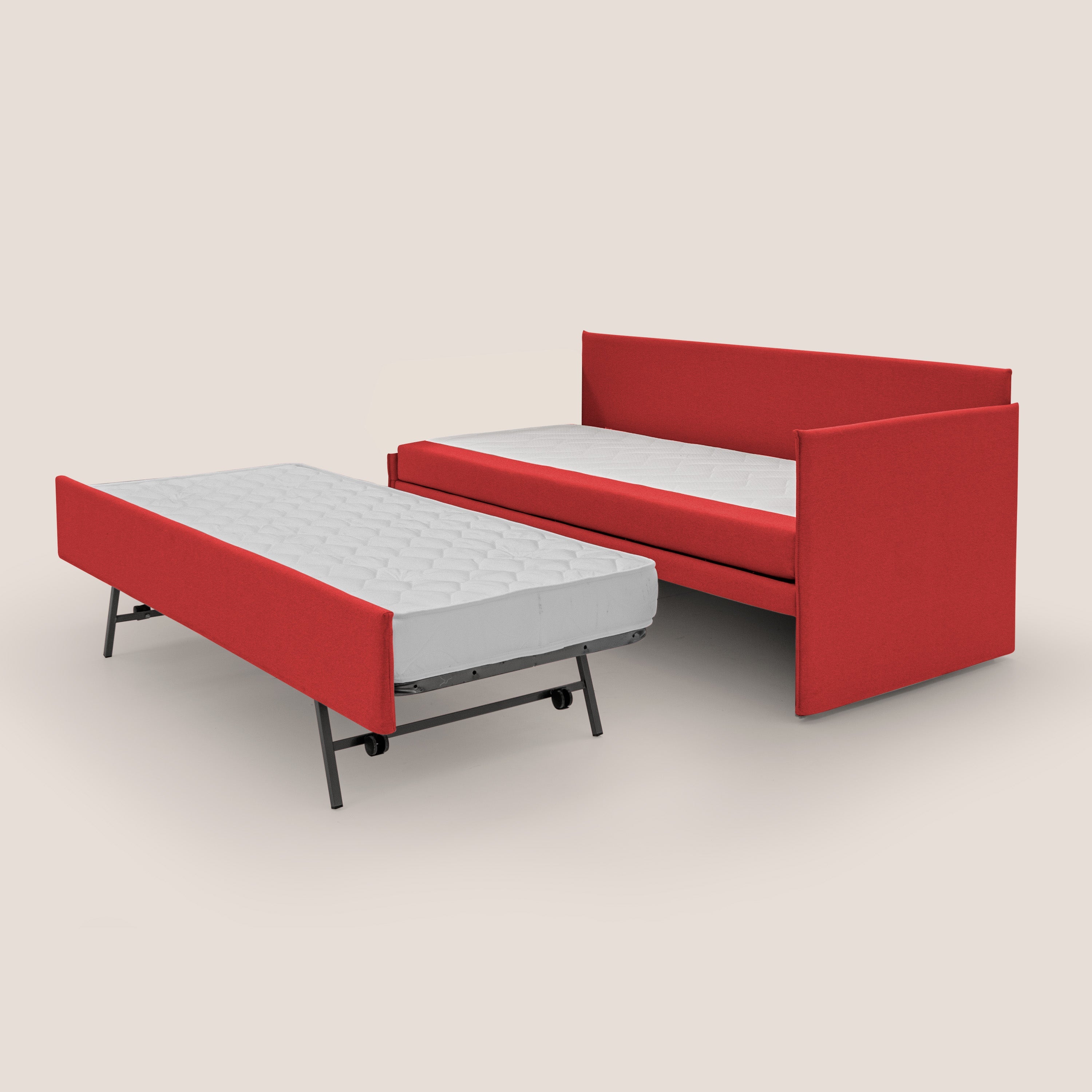 Durini Divano duplex con doppio letto in tessuto simil cotone impermeabile T13 rosso - divani.store