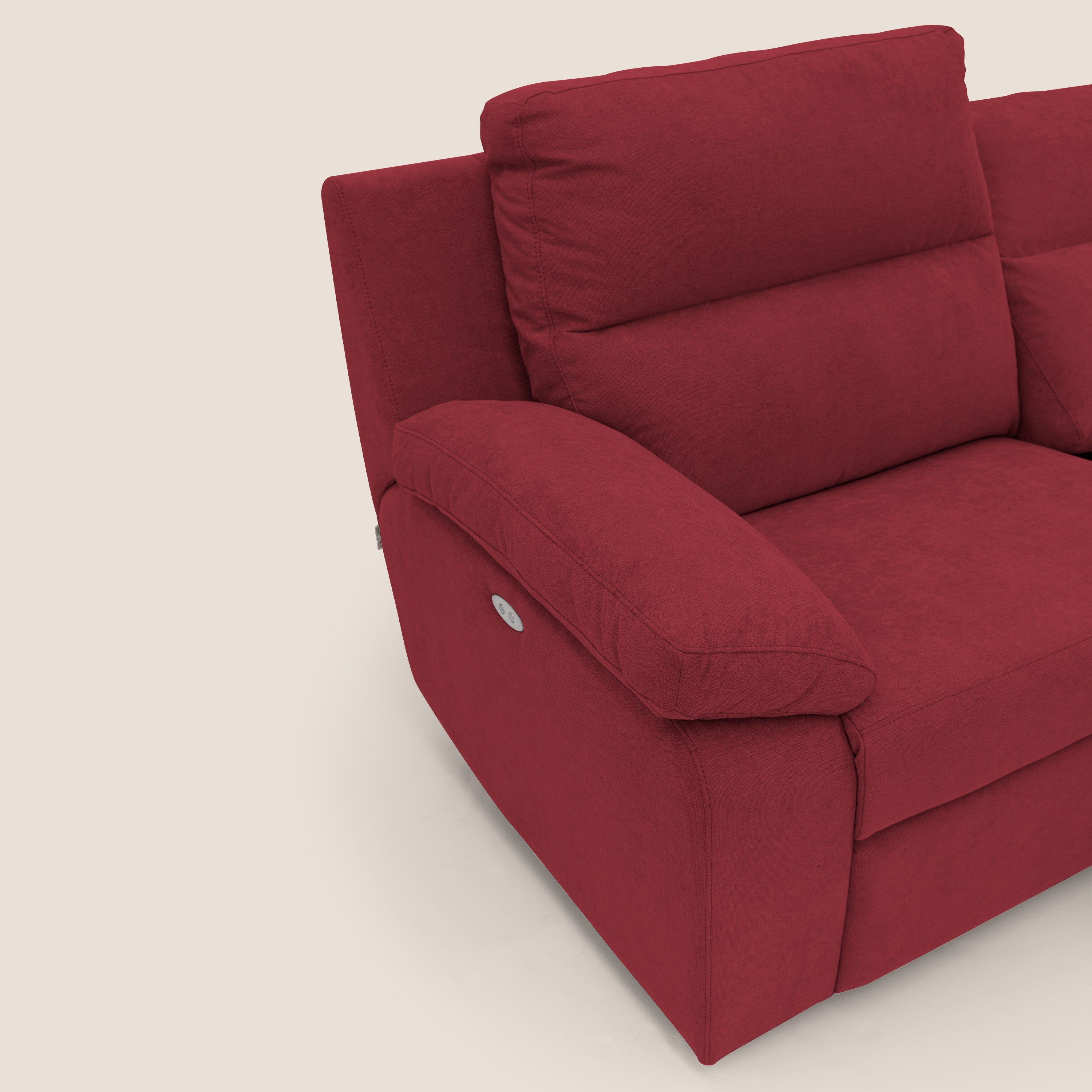 Romeo Divano relax con recliner elettrico in morbido tessuto impermeabile T02 rosso - divani.store