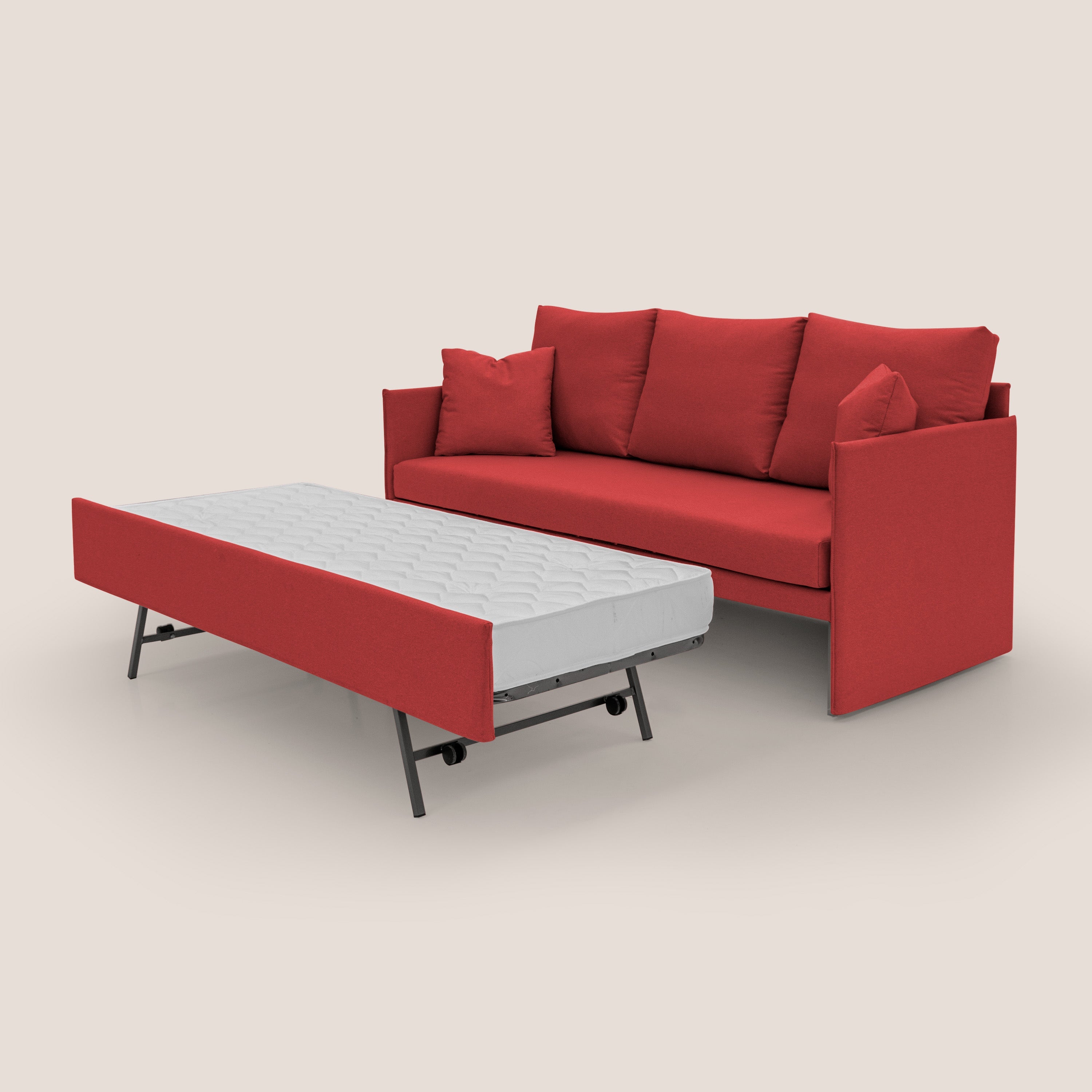 Brera Divano duplex con doppio letto in tessuto simil cotone impermeabile T13 rosso - divani.store