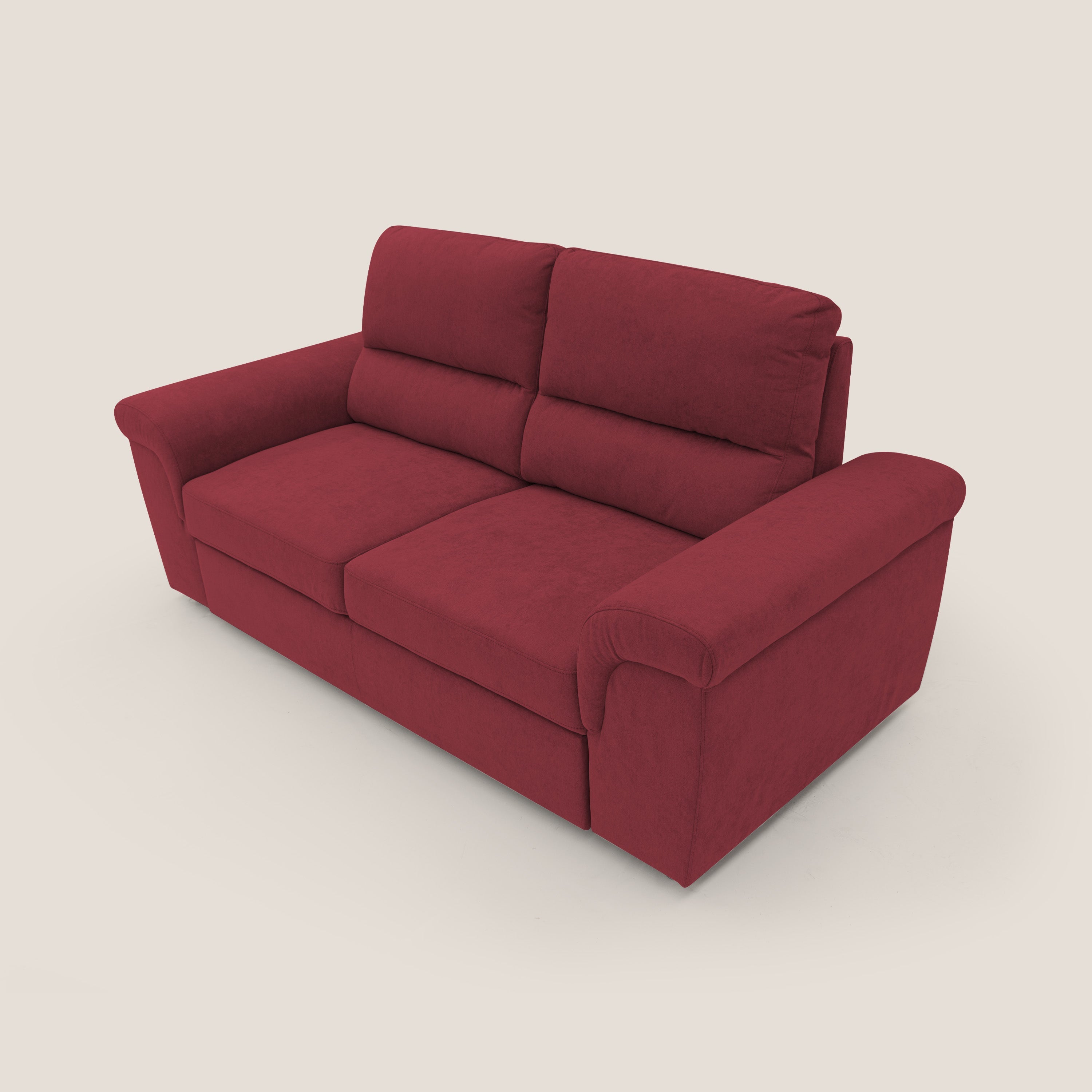 Minerva divano con pouf estraibile poggiapiedi in tessuto morbido impermeabile T02 rosso - divani.store