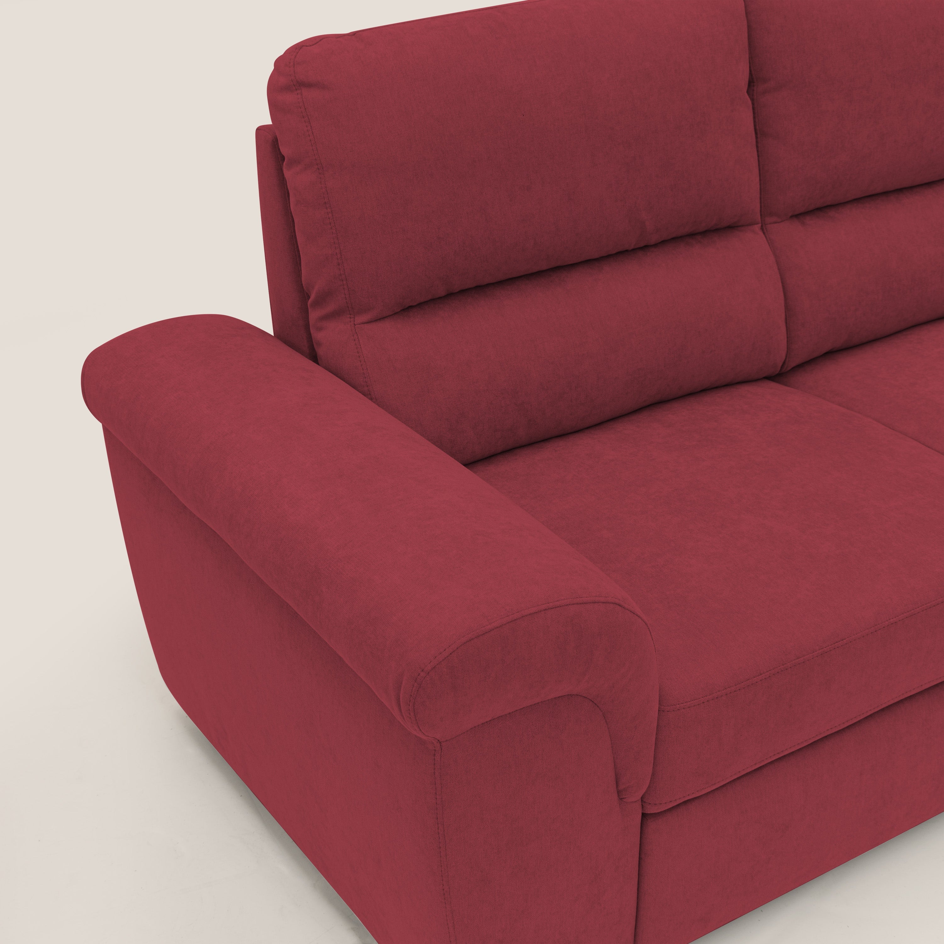 Minerva divano con pouf estraibile poggiapiedi in tessuto morbido impermeabile T02 rosso - divani.store