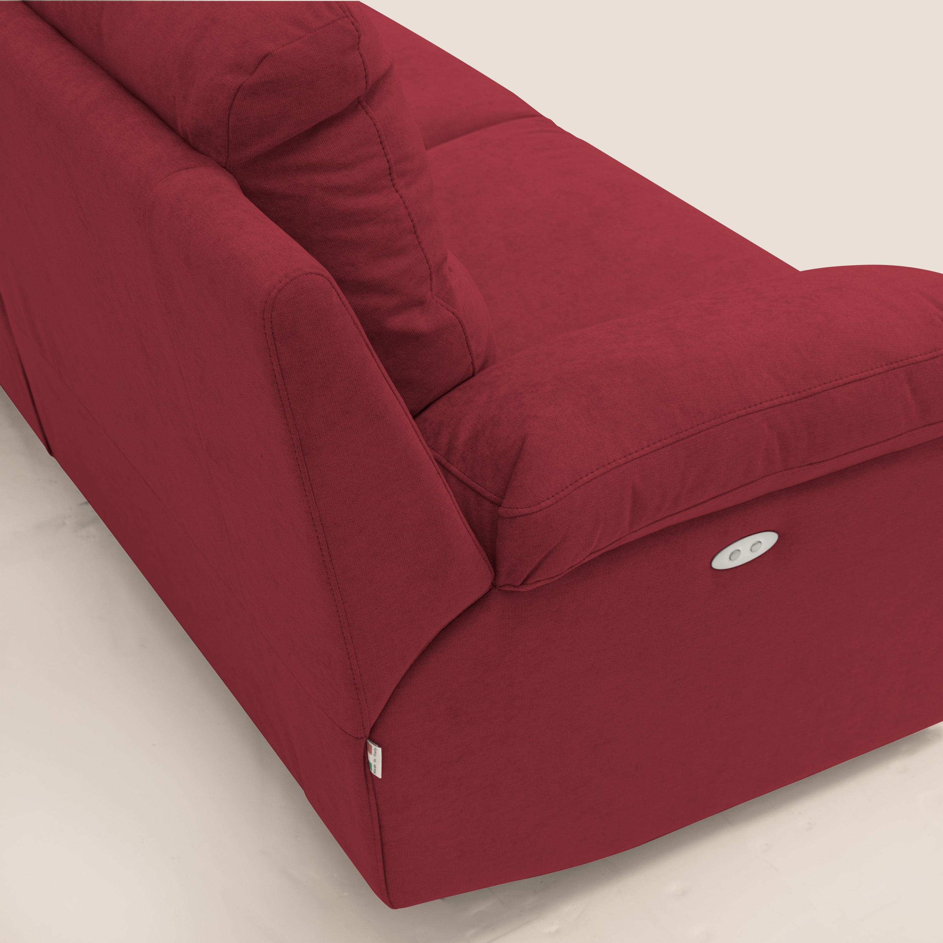 Romeo Divano relax con recliner elettrico in morbido tessuto impermeabile T02 rosso - divani.store