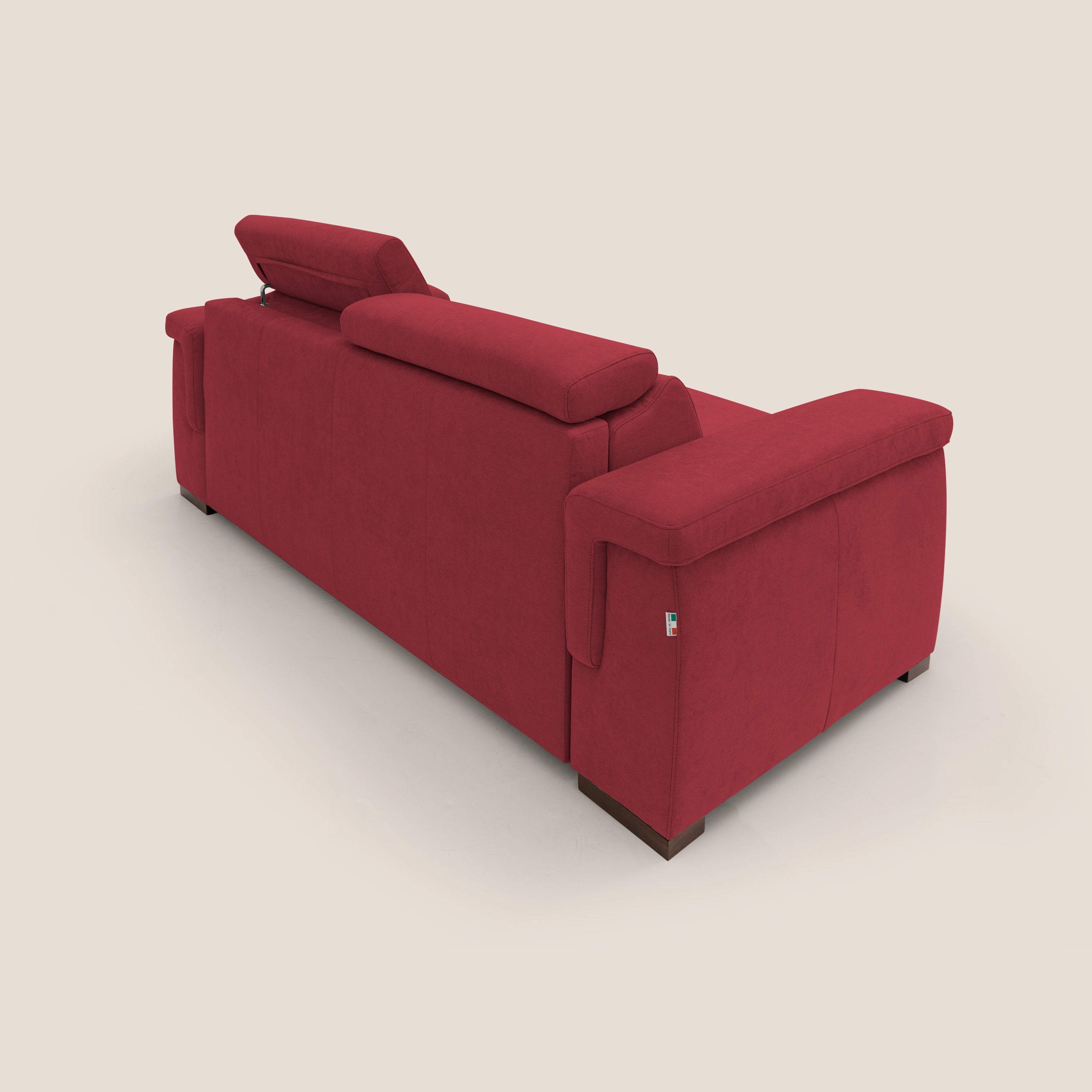 Giunone divano letto con materasso alto 18 cm e poggiatesta reclinabili in tessuto impermeabile T02 rosso - divani.store
