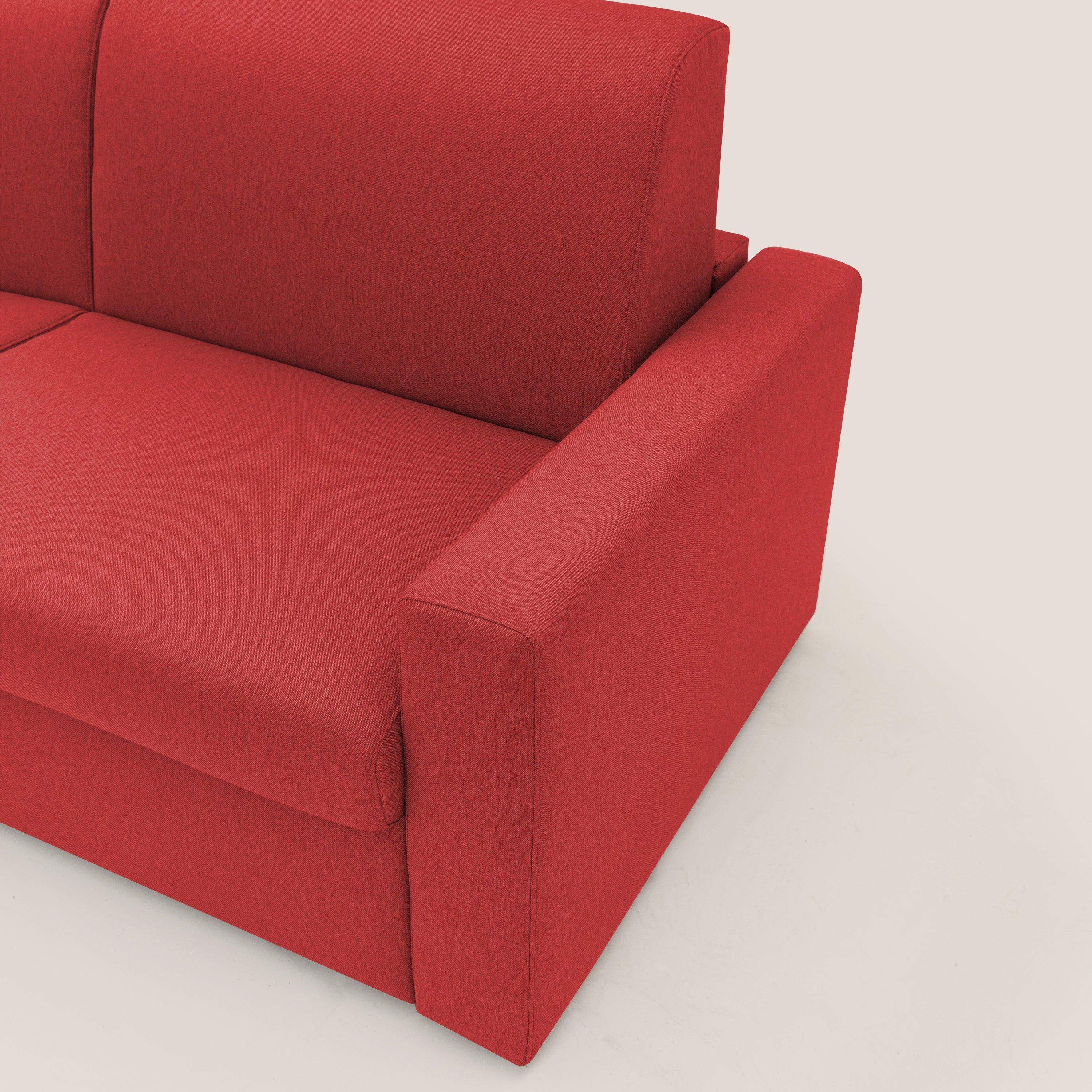 Kansas Divano letto matrimoniale alto 20 cm in tessuto impermeabile misto cotone T13 rosso - divani.store