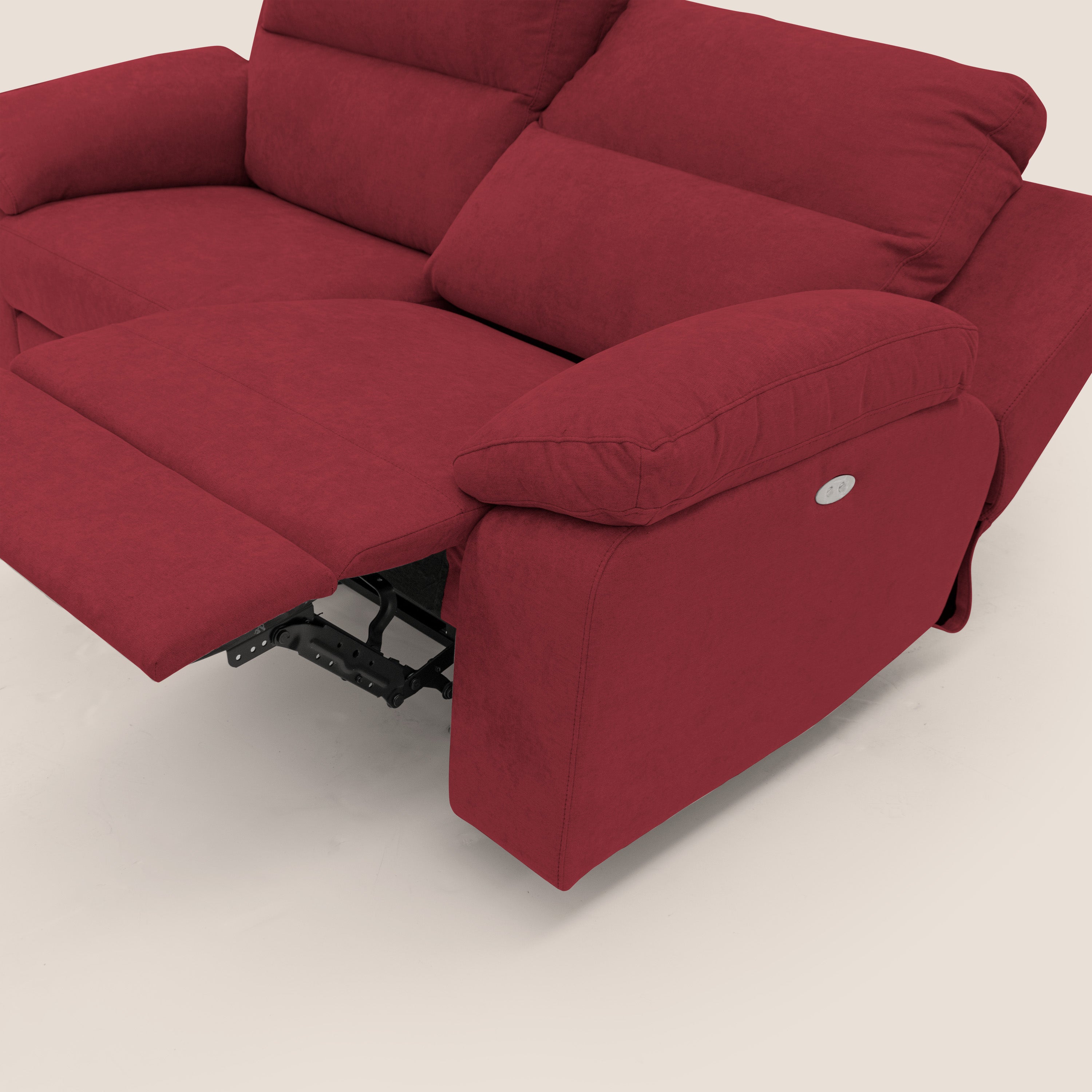 Romeo Divano relax con recliner elettrico in morbido tessuto impermeabile T02 rosso - divani.store