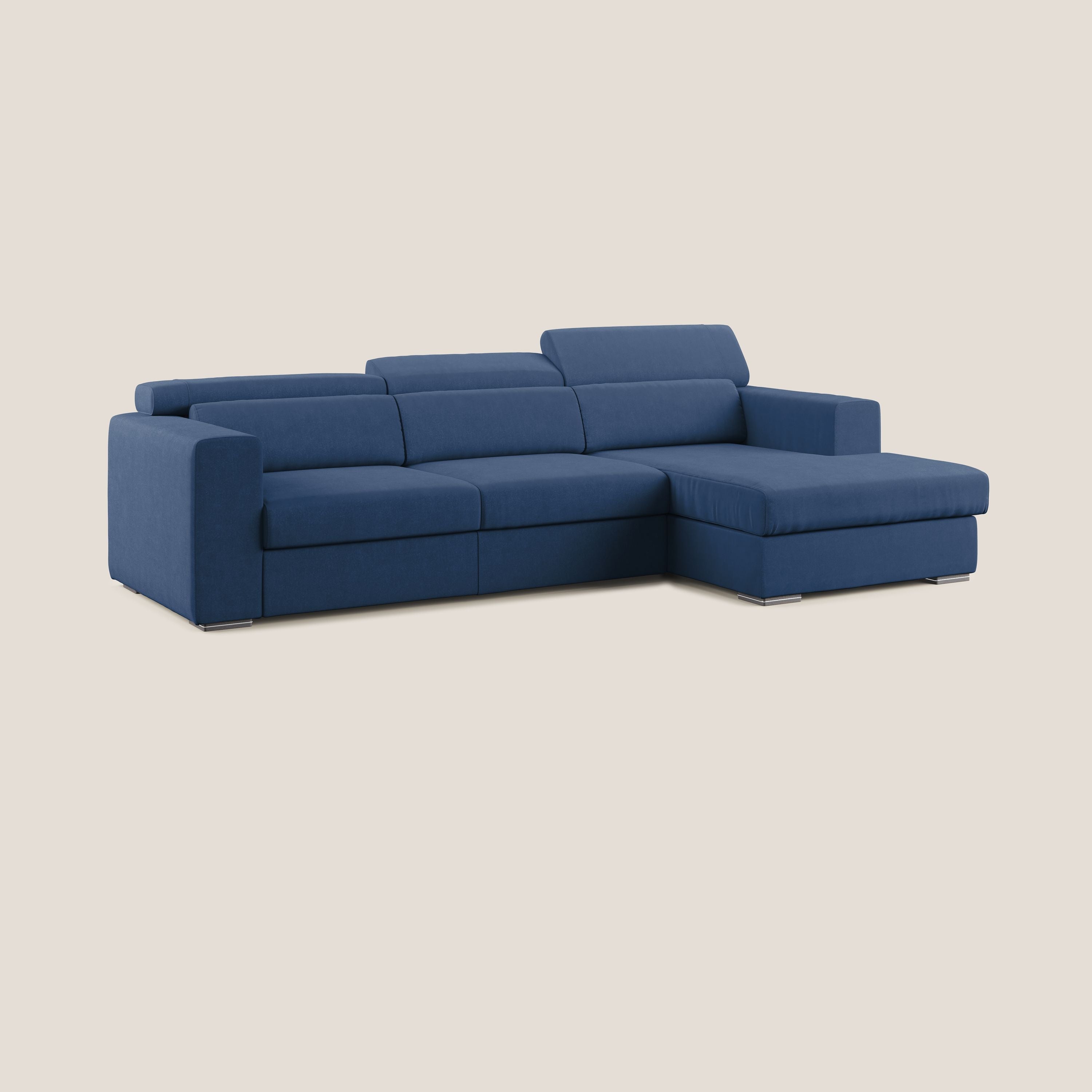 Vegas divano angolare con poggiatesta reclinabili in microfibra impermeabile T11 blu - divani.store