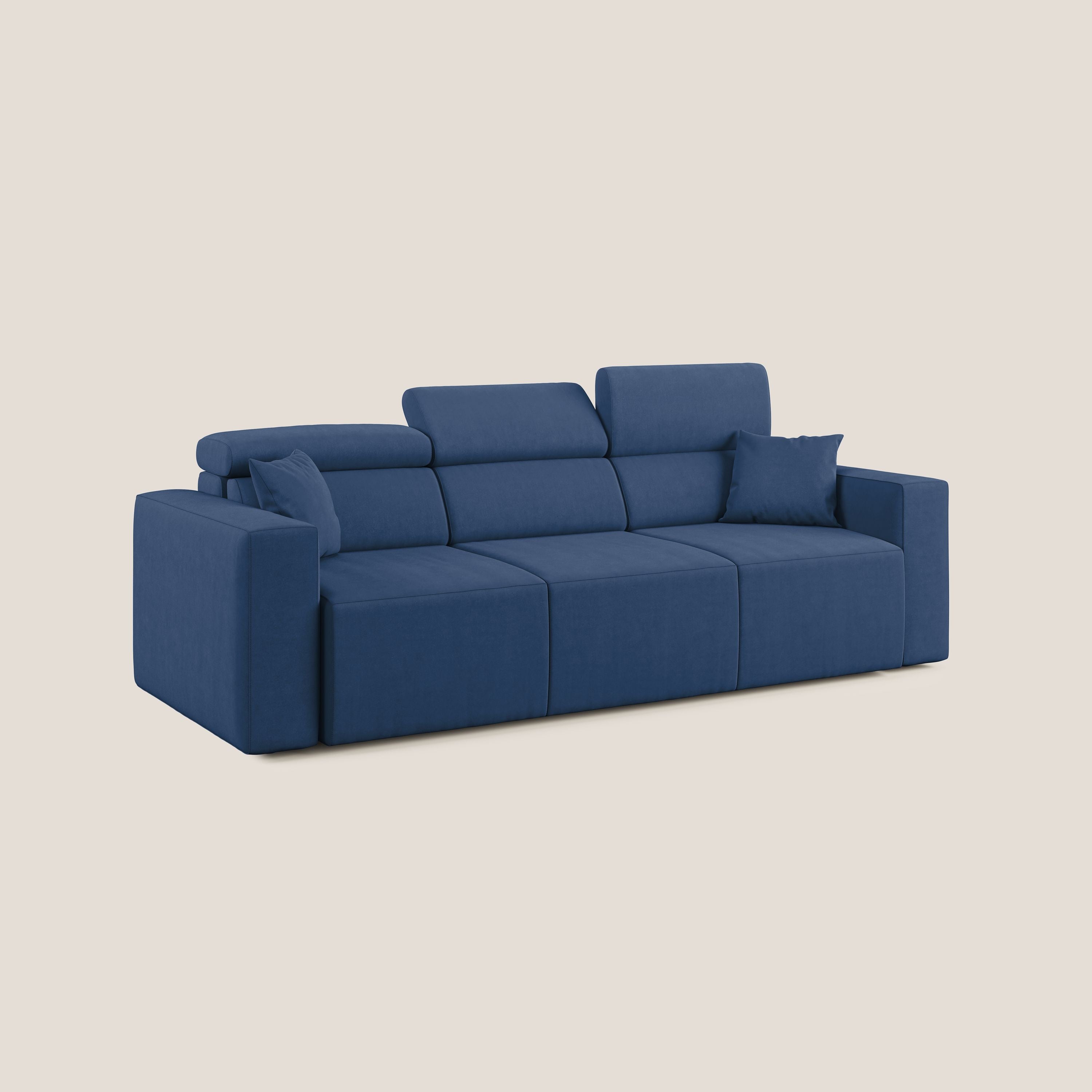 Orwell divano con 3 sedute estraibili in microfibra smacchiabile T11 blu - divani.store