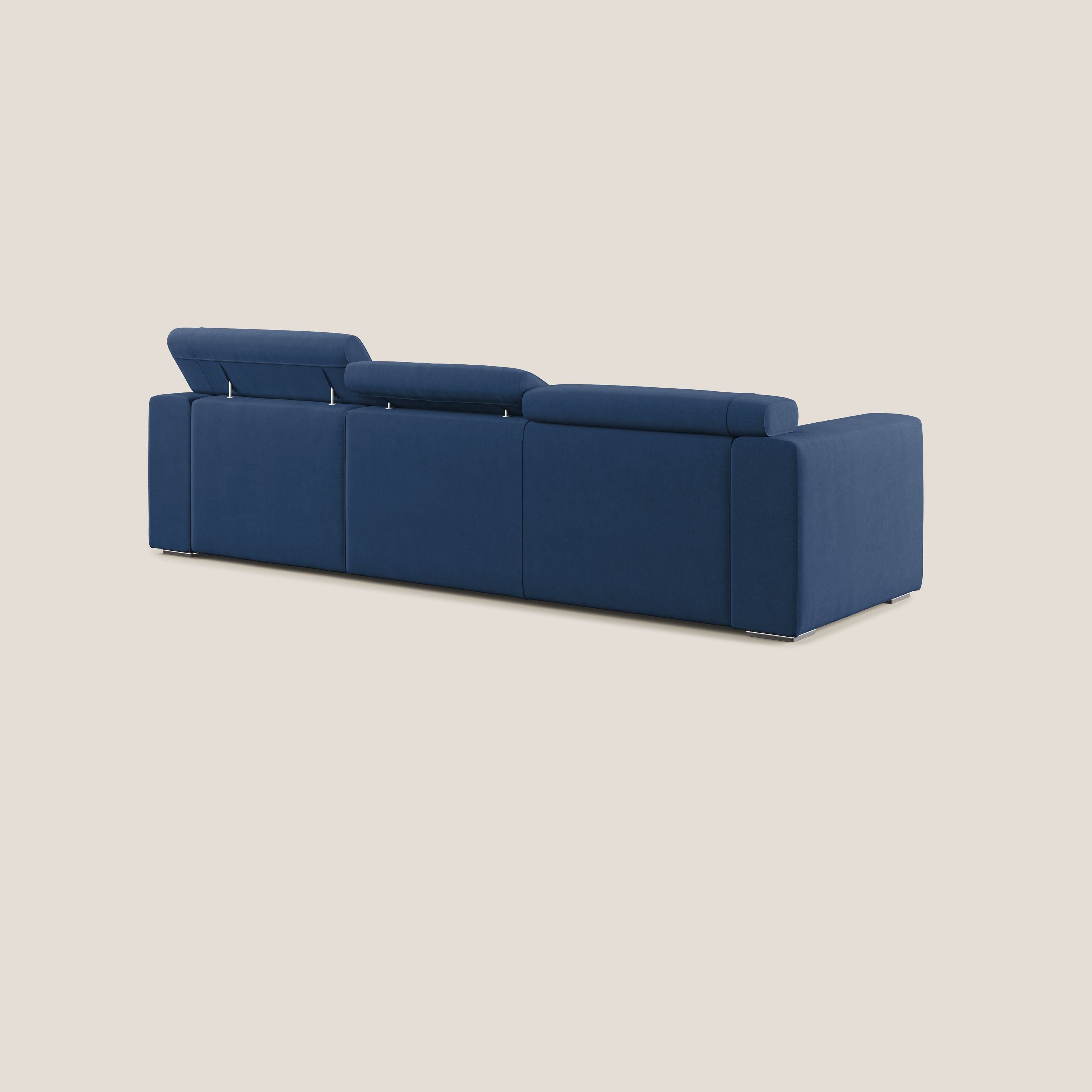 Vegas divano angolare con poggiatesta reclinabili in microfibra impermeabile T11 blu - divani.store