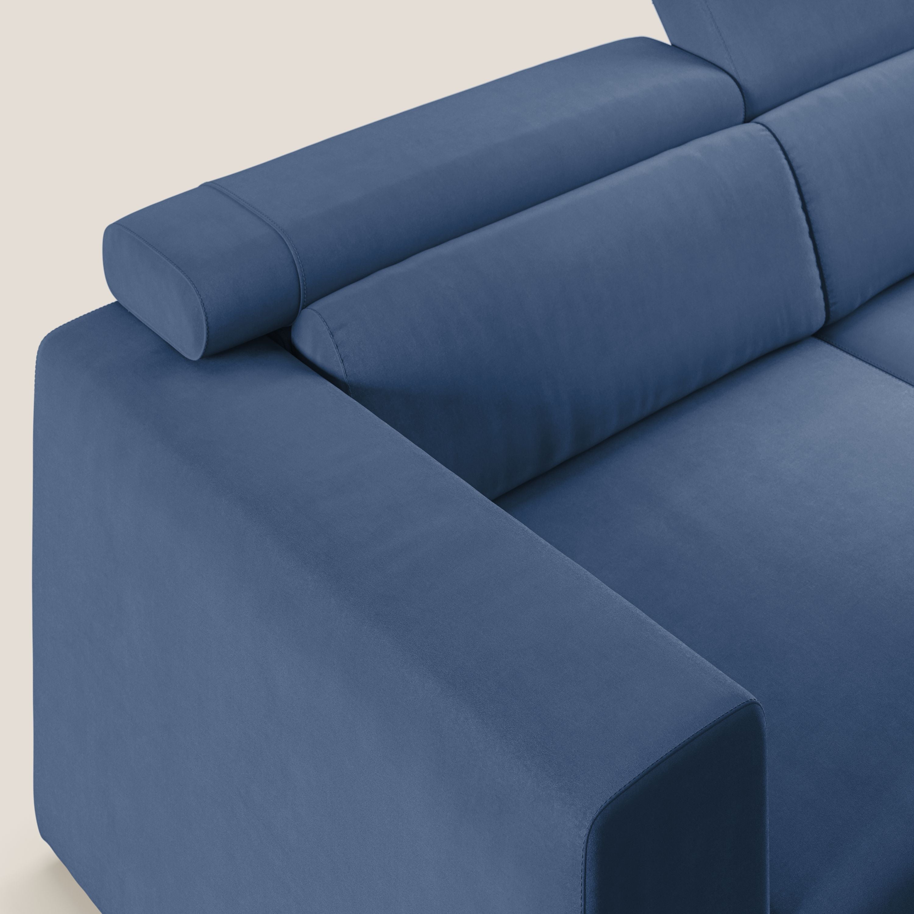 Vegas divano con poggiatesta reclinabili in microfibra smacchiabile T11 blu - divani.store