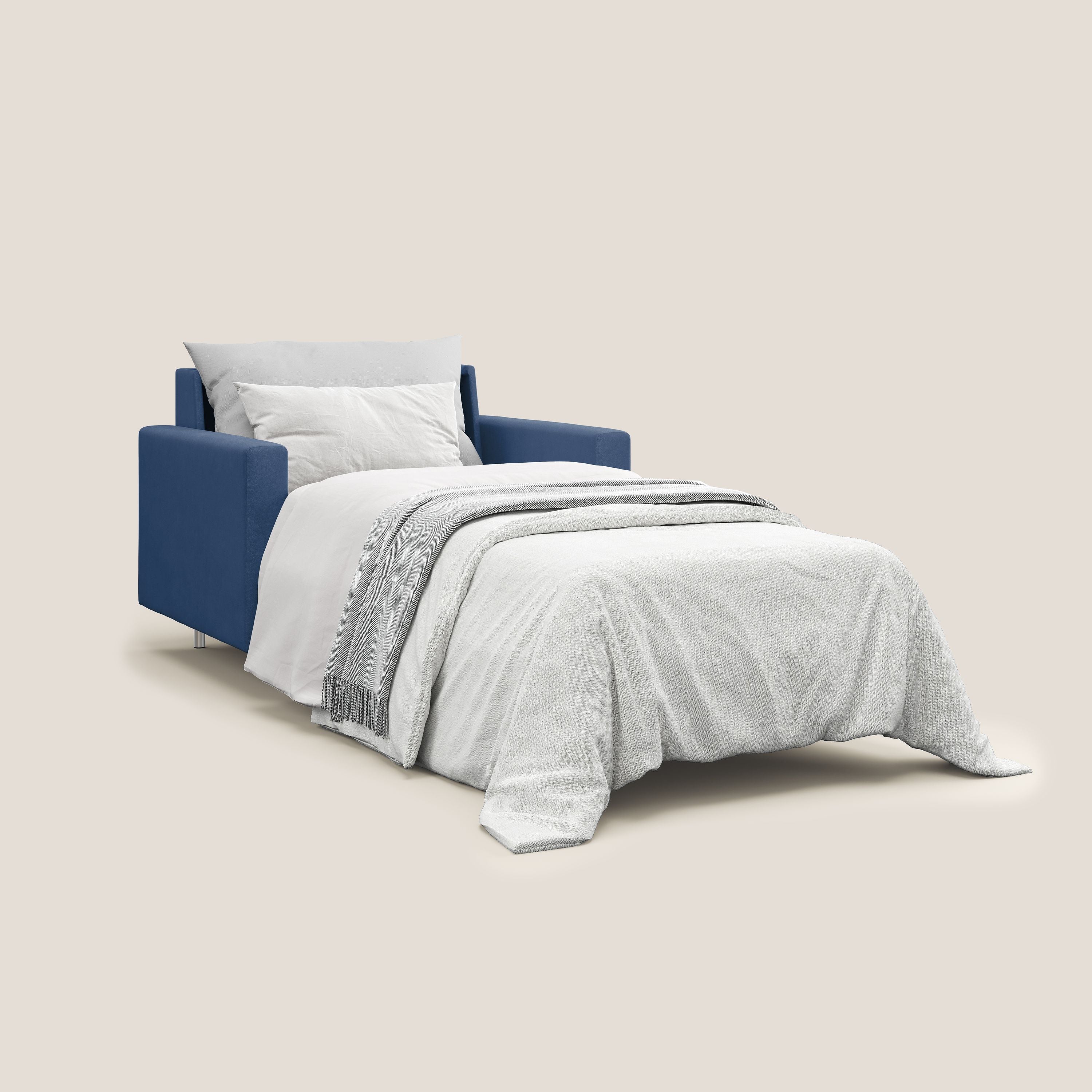 Megan poltrona letto in microfibra smacchiabile T11 blu - divani.store