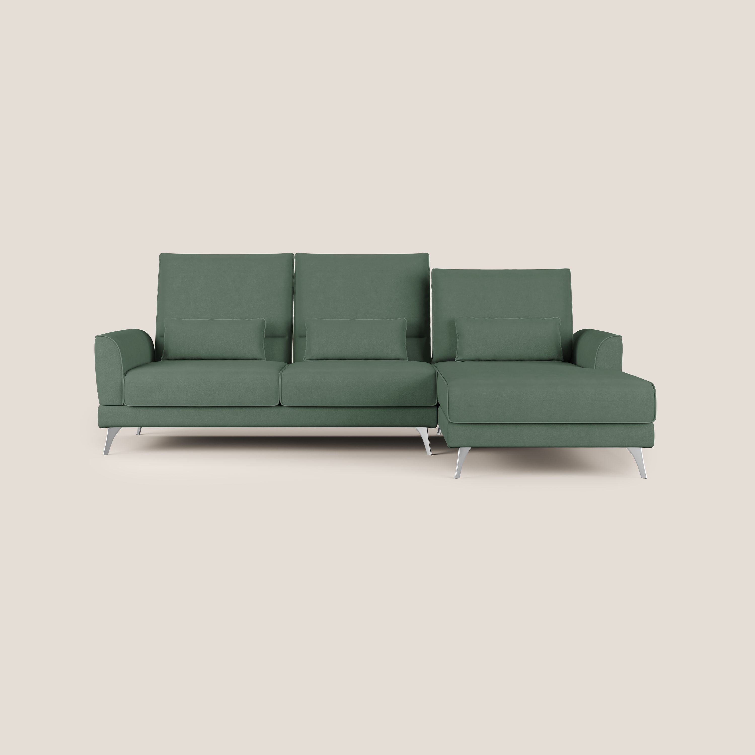 Tommy Divano angolare con relax e schienali traslanti in microfibra smacchiabile T11 verde - divani.store