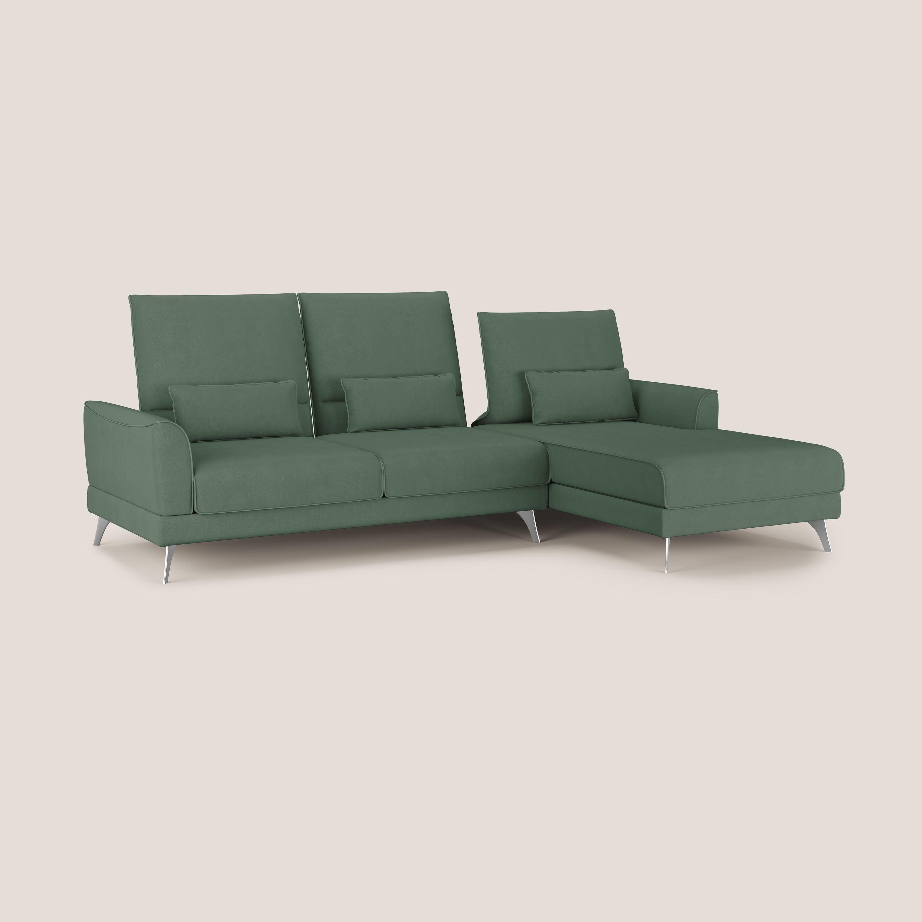 Tommy Divano angolare con relax e schienali traslanti in microfibra smacchiabile T11 verde - divani.store