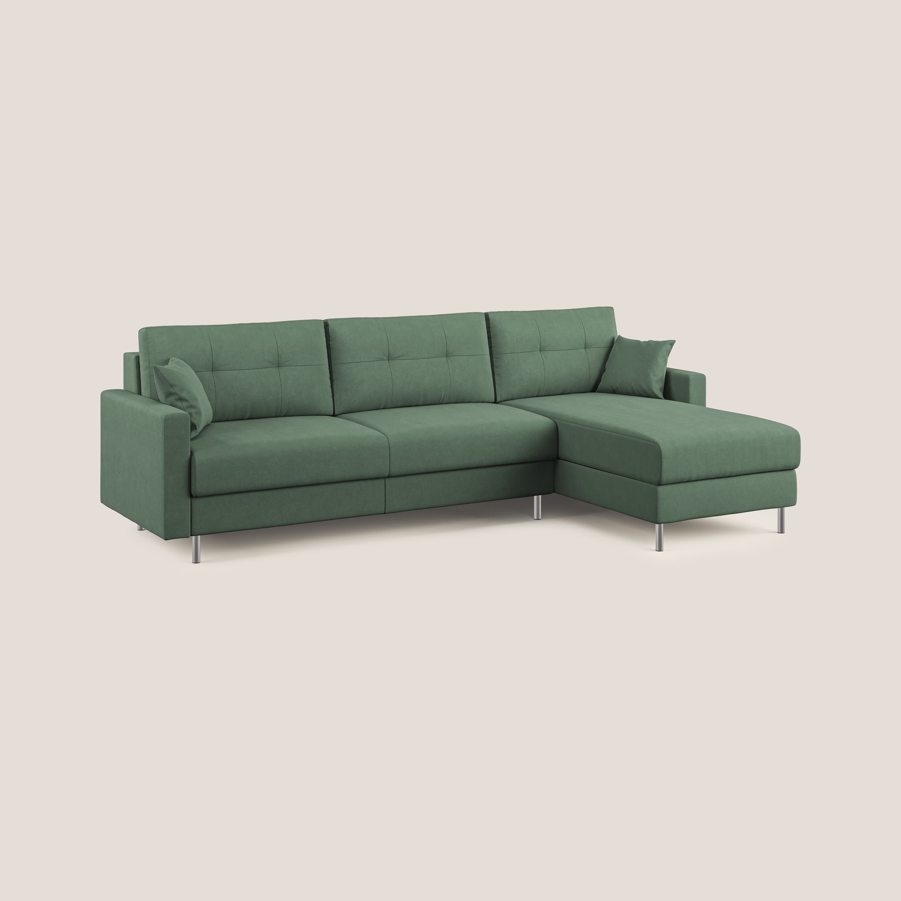 Megan divano letto angolare in microfibra smacchiabile T11 verde - divani.store