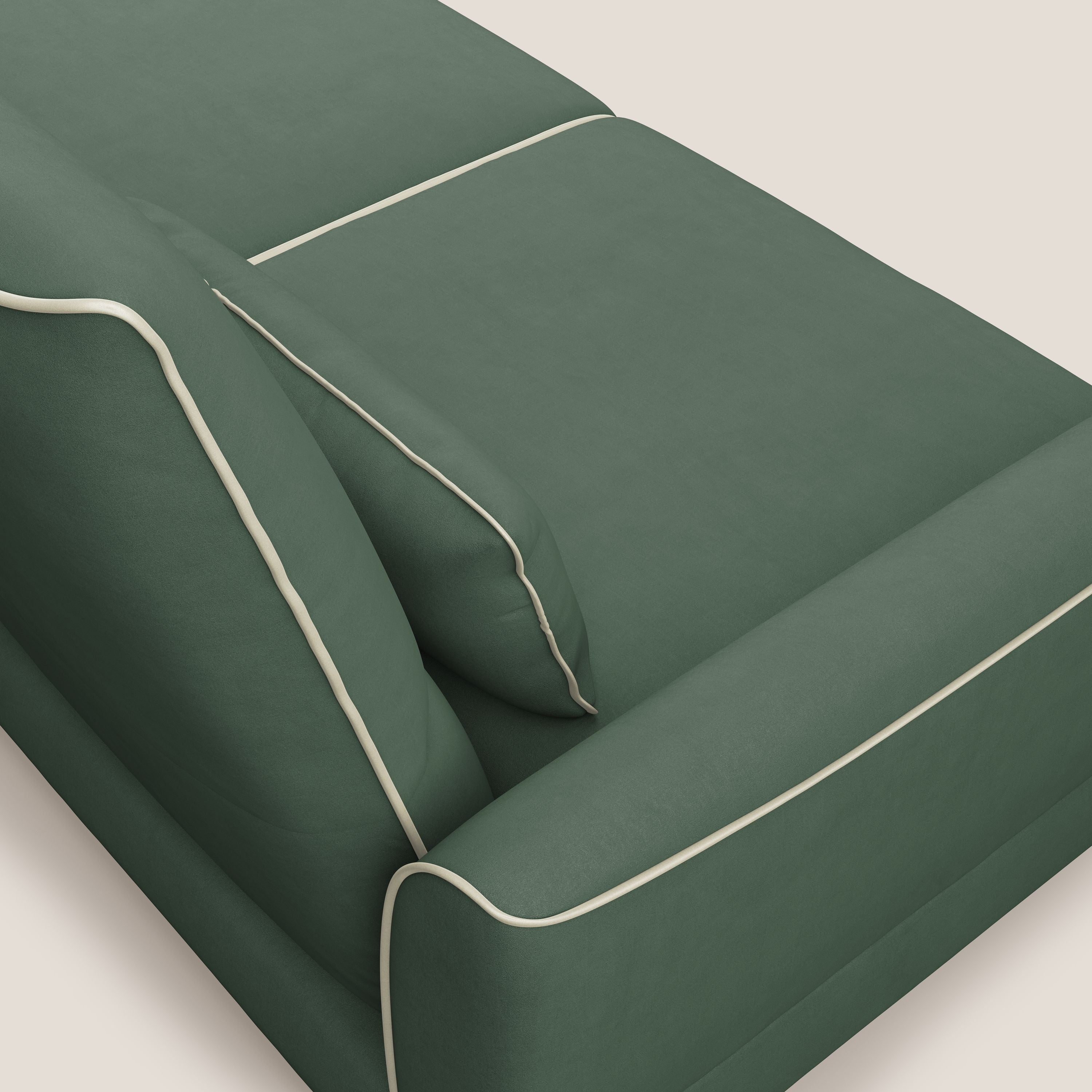 Tommy Divano angolare bicolore con relax e schienali traslanti in microfibra smacchiabile T11 verde - panna - divani.store