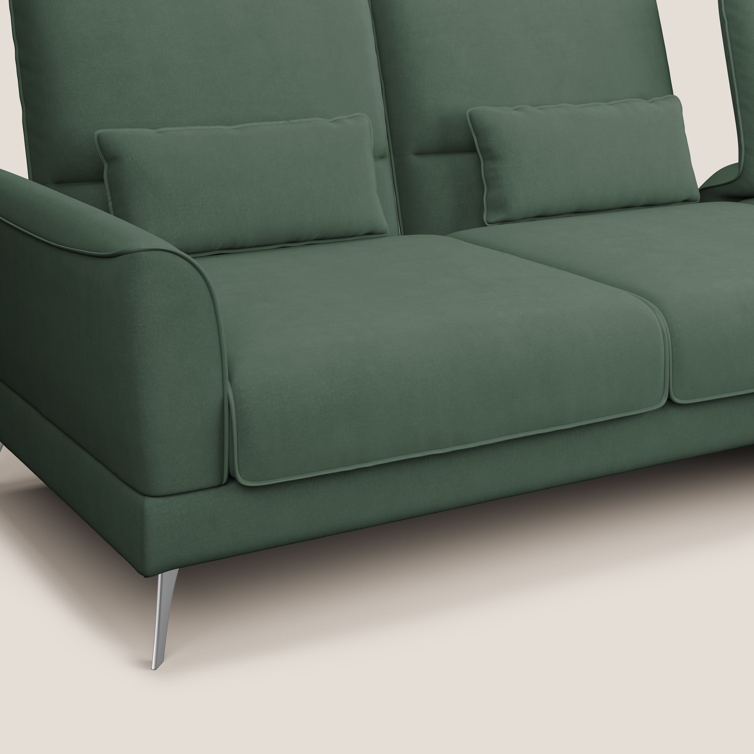 Tommy Divano angolare con relax e schienali traslanti in microfibra smacchiabile T11 verde - divani.store