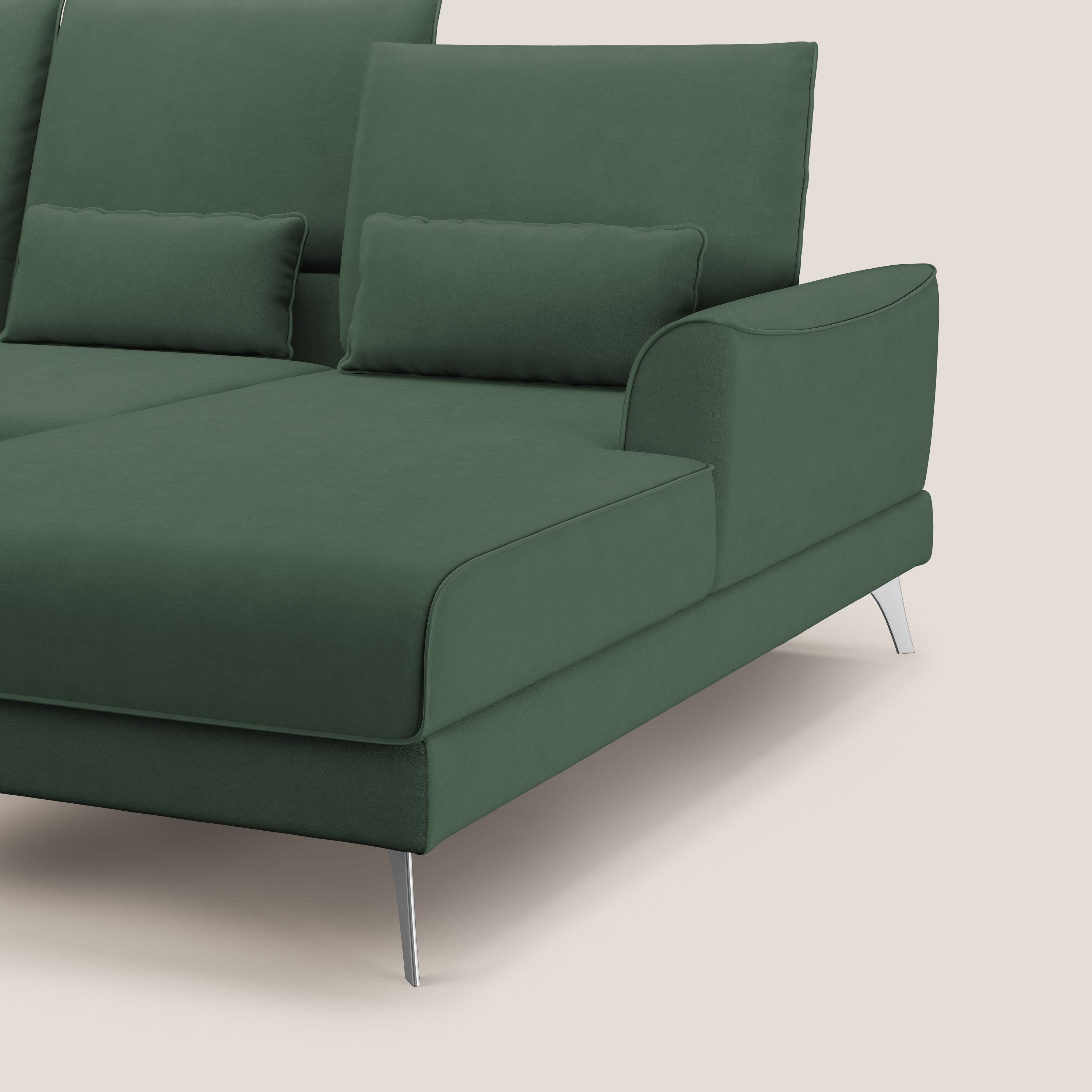 Tommy Divano angolare con relax e schienali traslanti in microfibra smacchiabile T11 verde - divani.store