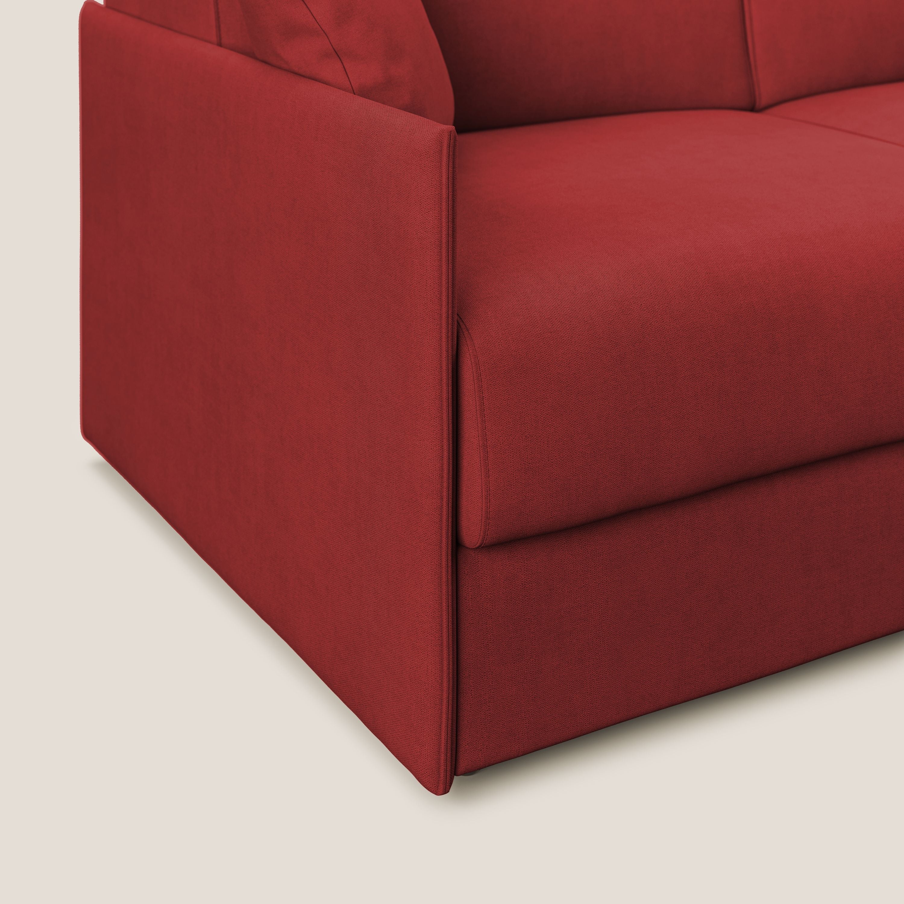 Evans Divano letto in morbido tessuto impermeabile T02 rosso - divani.store
