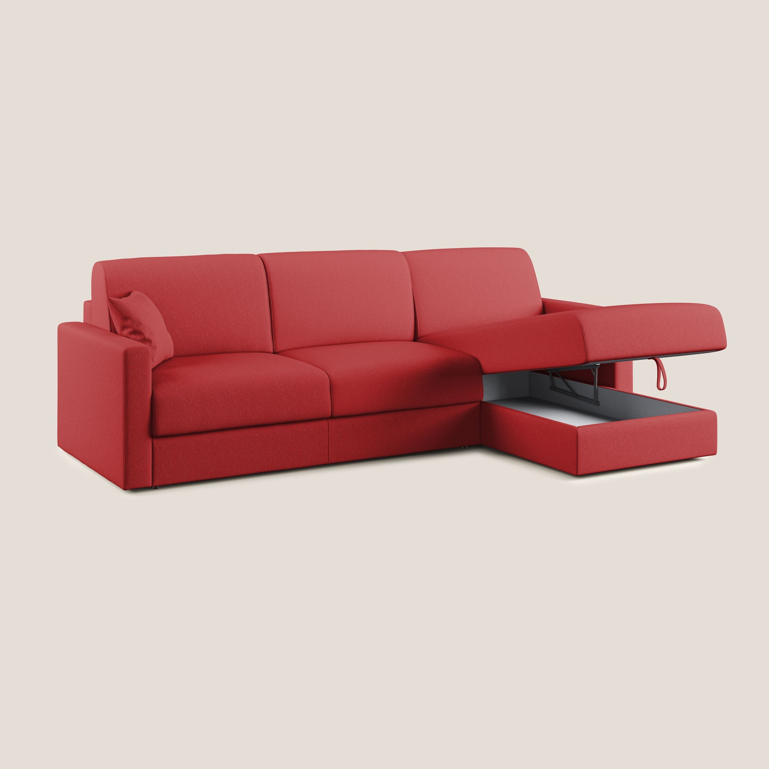 Chris Divano letto angolare 5 posti in tessuto impermeabile T13 rosso - divani.store