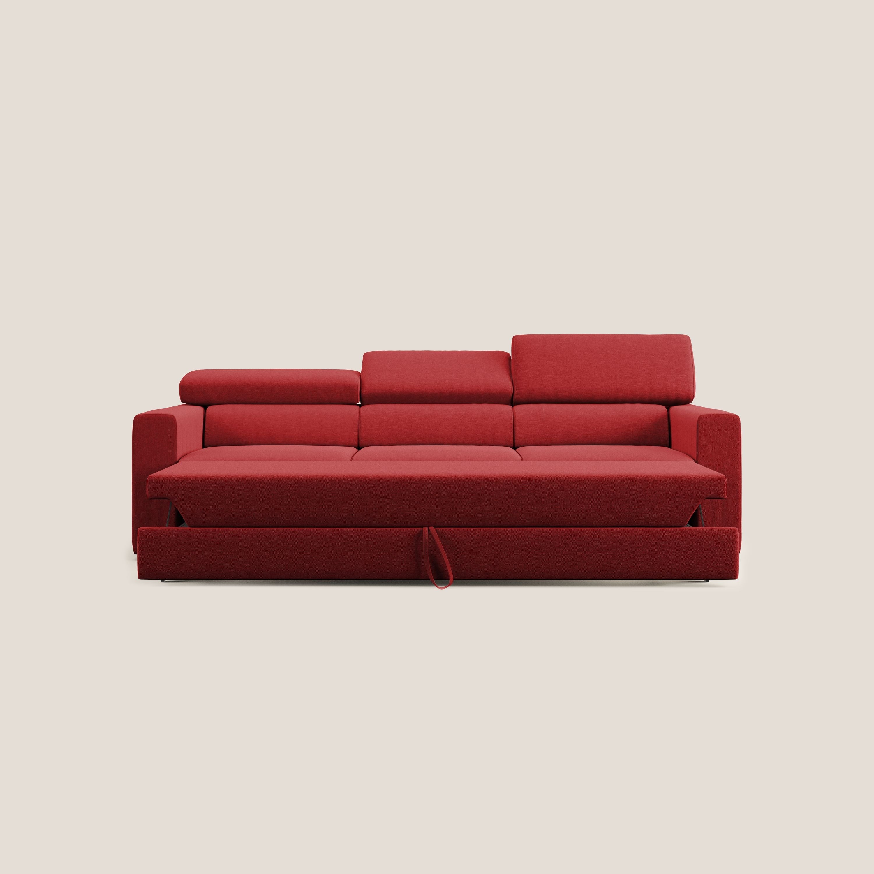 Dylan divano a 3 sedute con pouf estraibile poggiapiedi in tessuto simil cotone impermeabile T13 rosso - divani.store