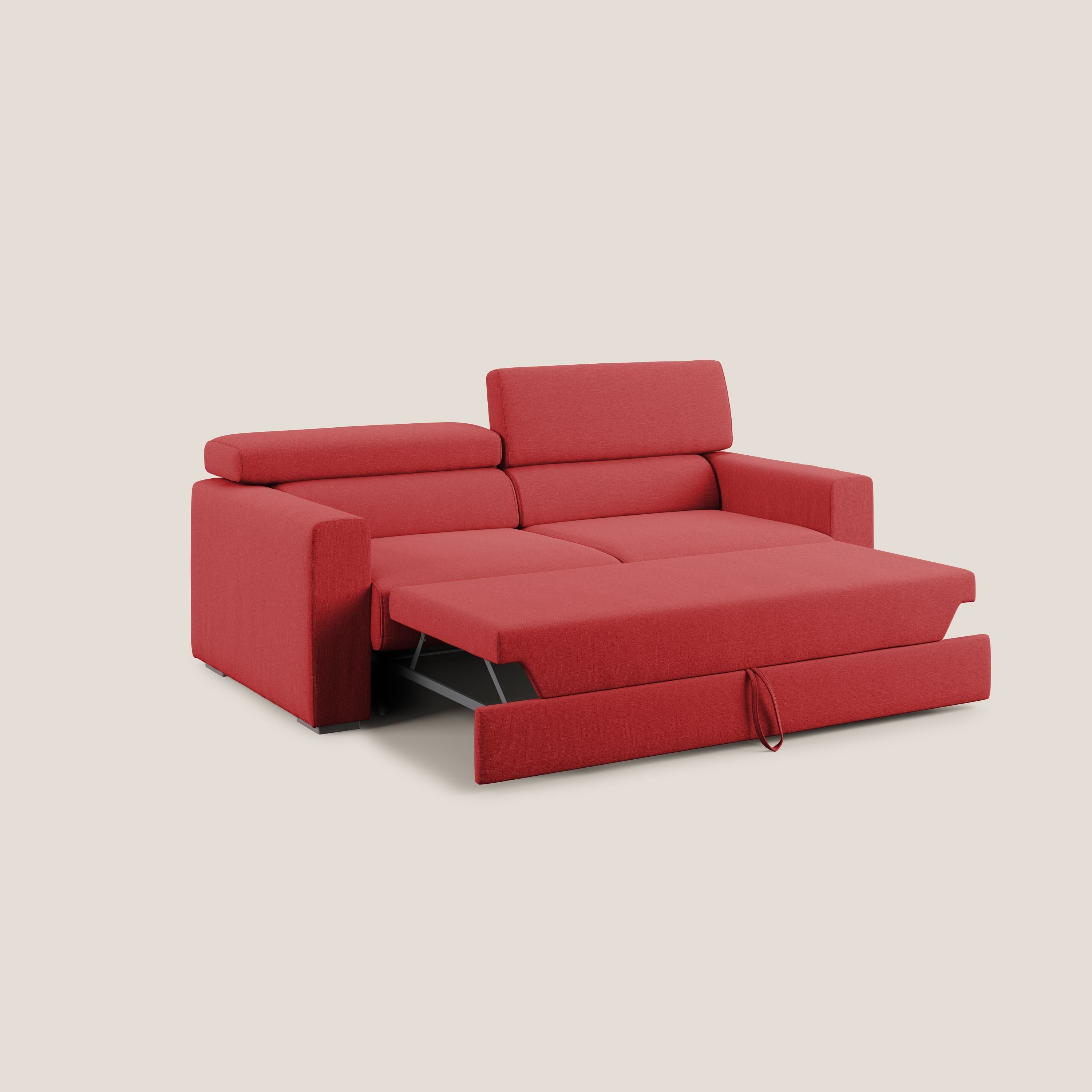 Dylan divano allungabile con pouf estraibile poggiapiedi in tessuto simil cotone impermeabile T13 rosso - divani.store