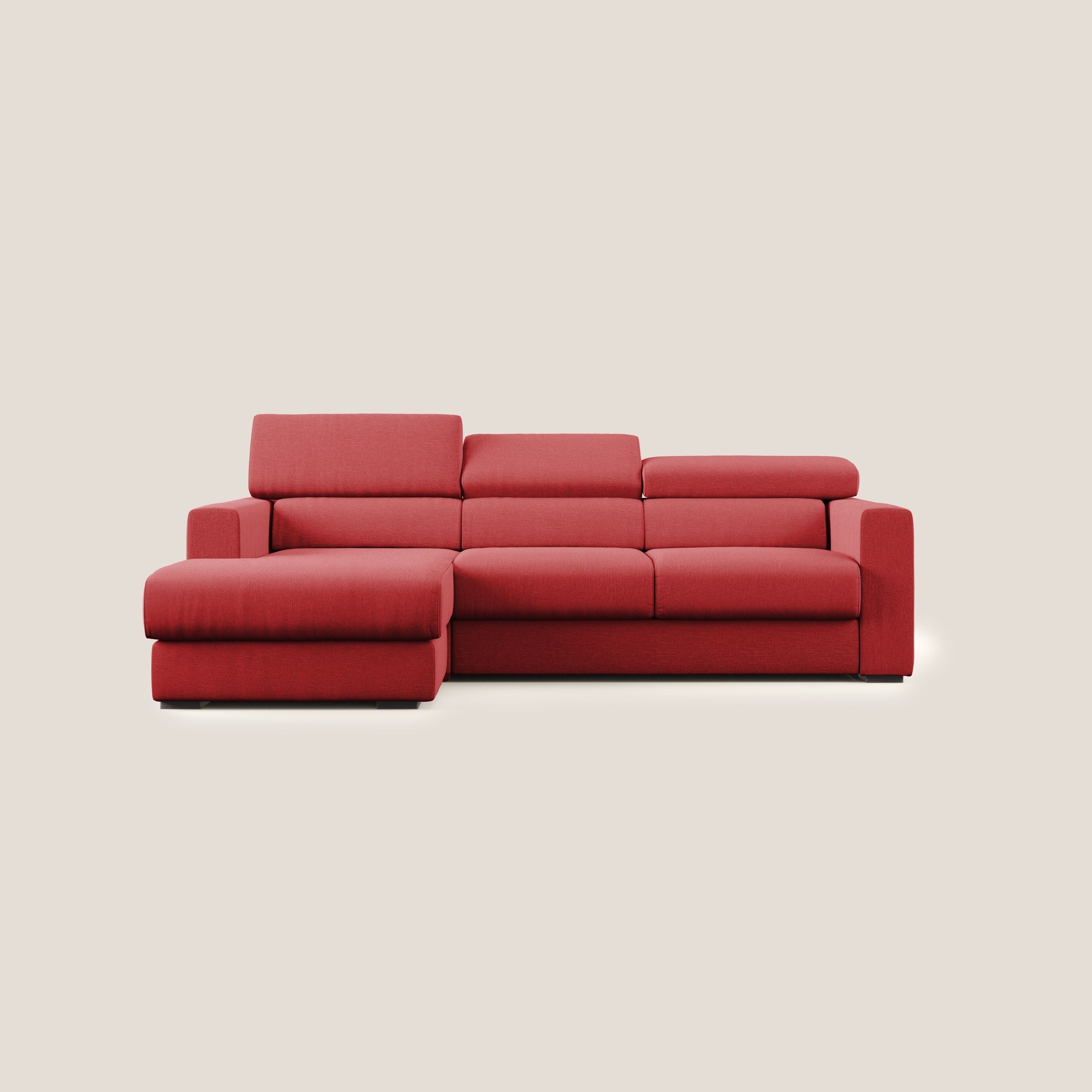 Dylan divano angolare con pouf estraibile poggiapiedi in tessuto simil cotone impermeabile T13 rosso - divani.store