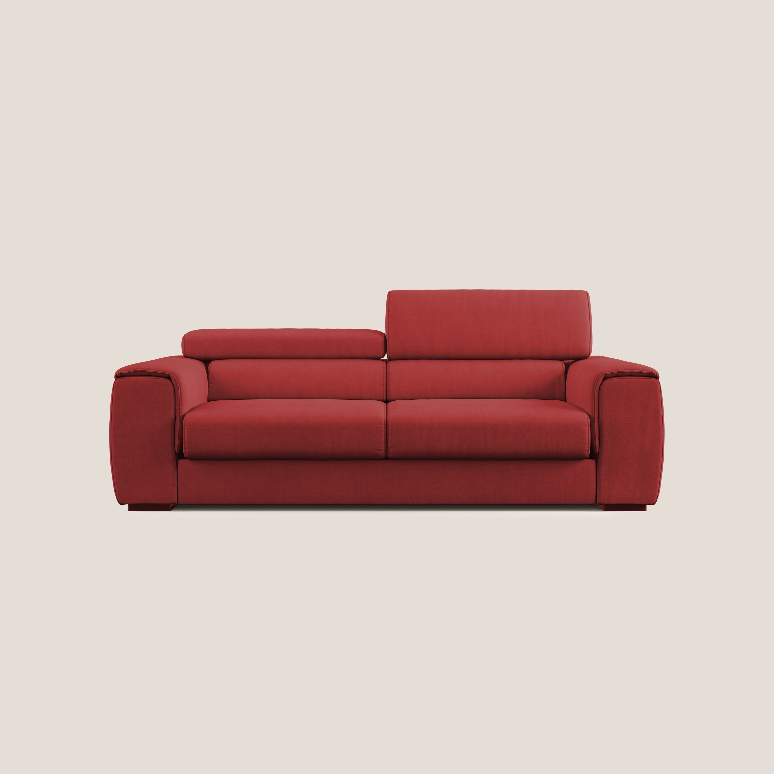 Zeno Divano con pouf estraibile poggiapiedi in tessuto morbido impermeabile T02 rosso - divani.store