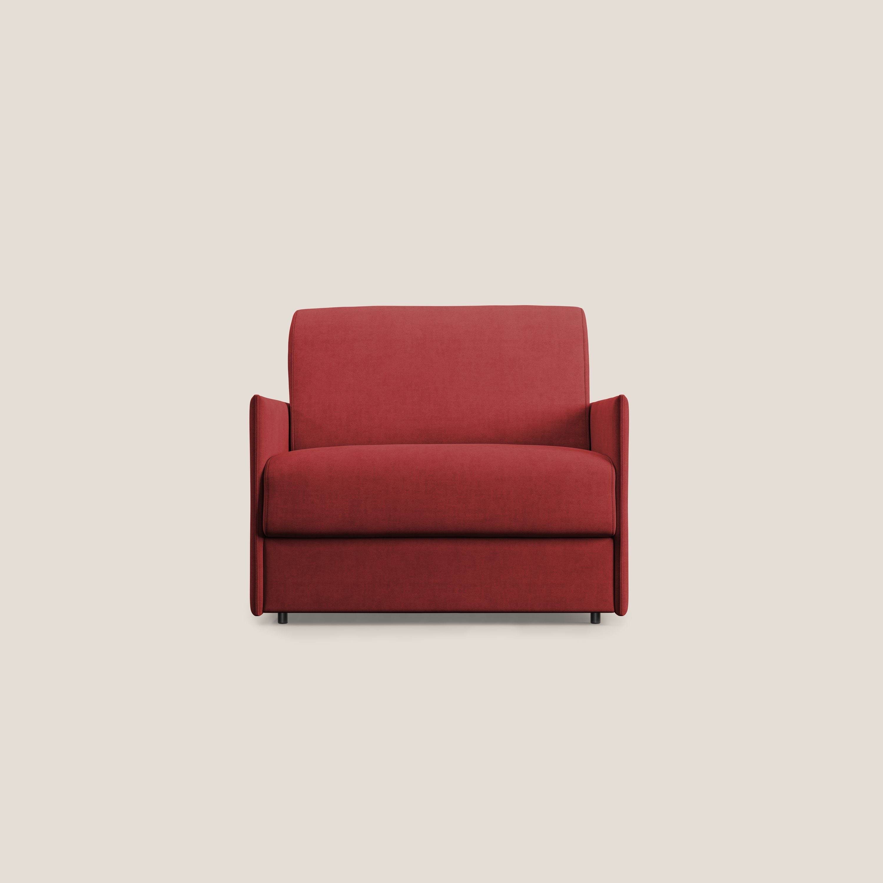 Evans poltrona letto in morbido tessuto impermeabile T02 rosso - divani.store
