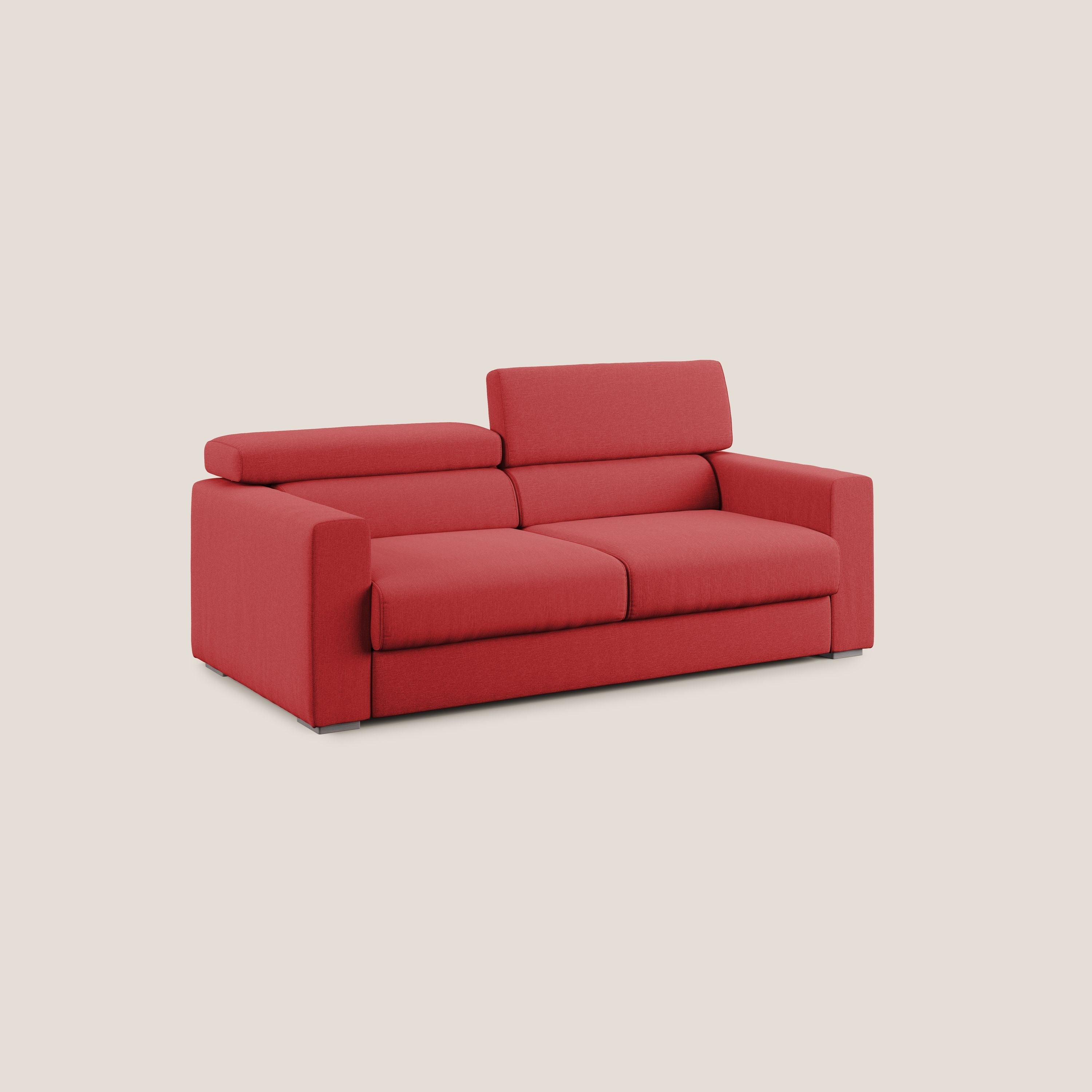 Dylan divano allungabile con pouf estraibile poggiapiedi in tessuto simil cotone impermeabile T13 rosso - divani.store